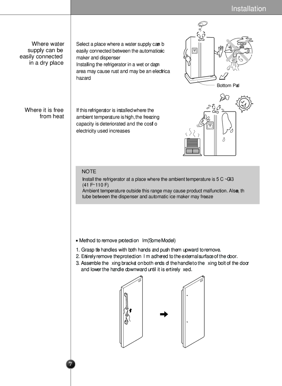 LG Electronics LSC27926SB Where water supply can be easily connected in a dry place, Where it is free from heat 