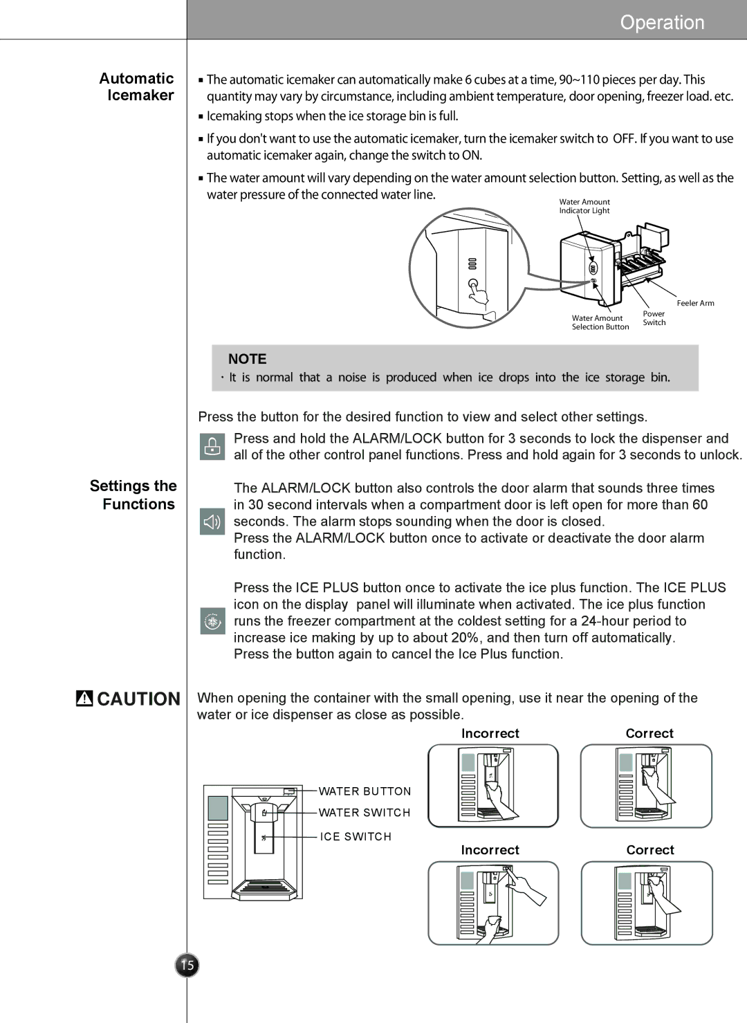 LG Electronics LSC27931** owner manual Settings the Functions 