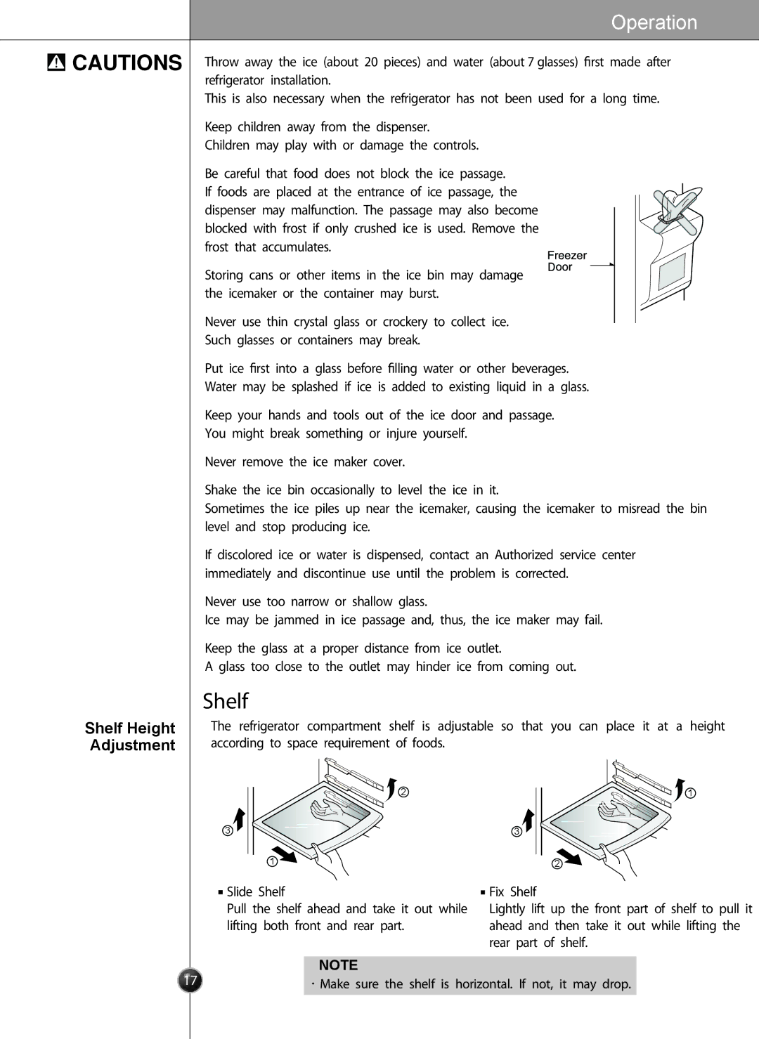 LG Electronics LSC27931** owner manual Shelf Height Adjustment 