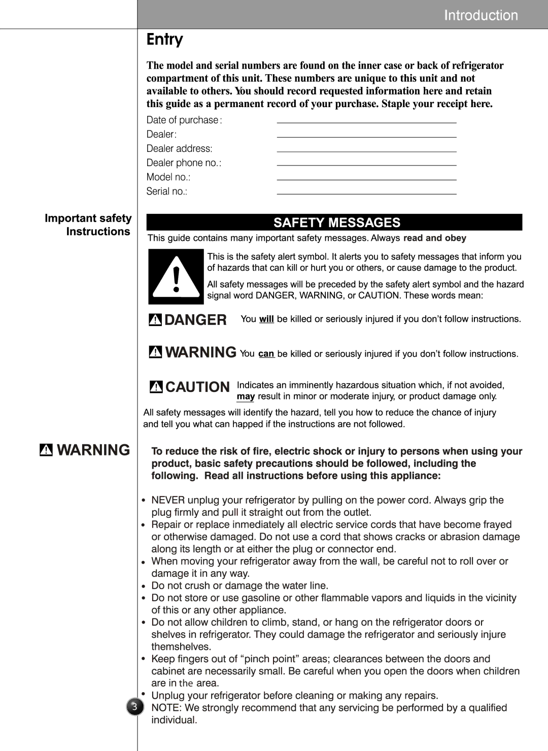 LG Electronics LSC27931** owner manual Introduction 