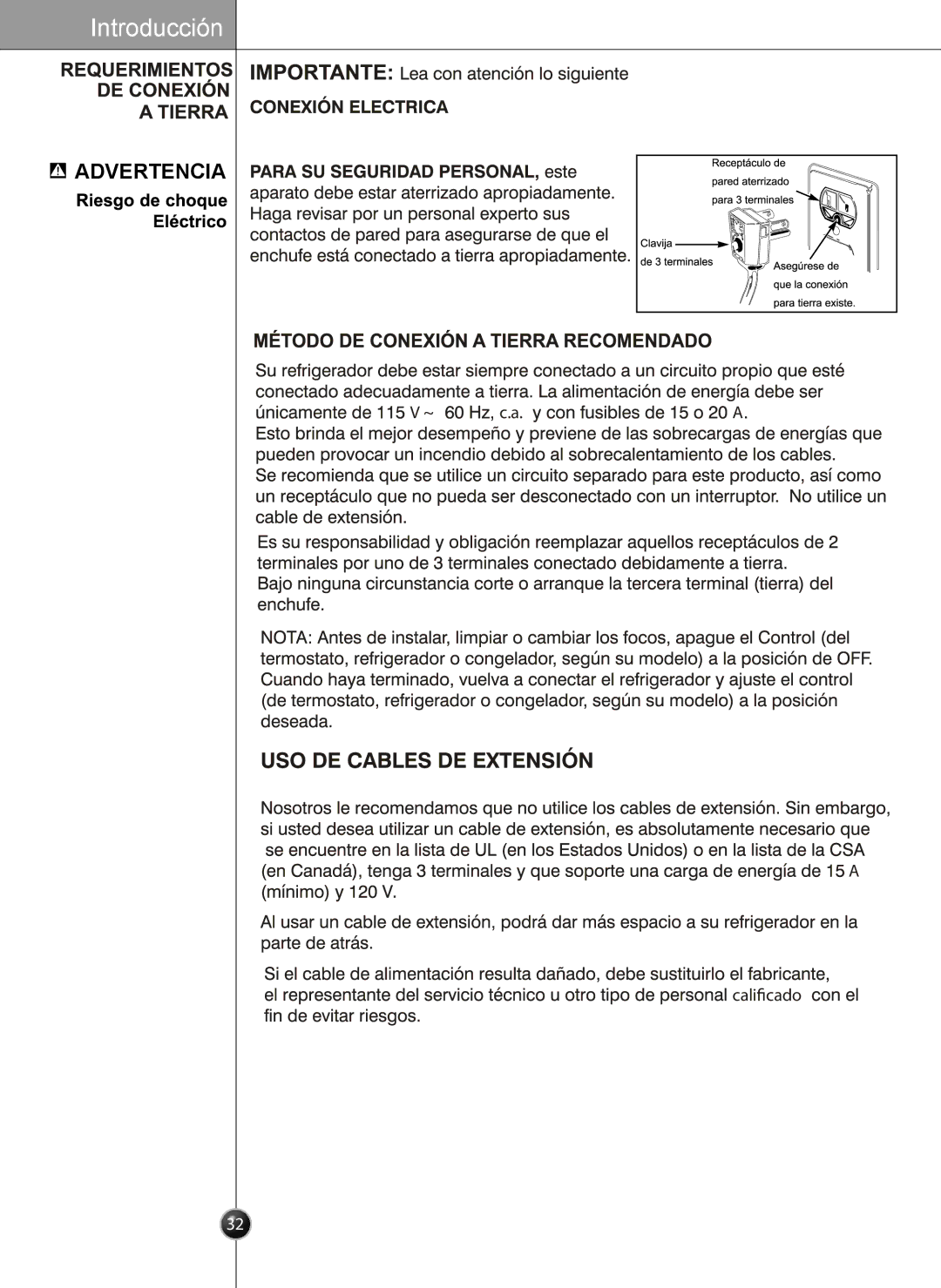 LG Electronics LSC27931** owner manual Advertencia 