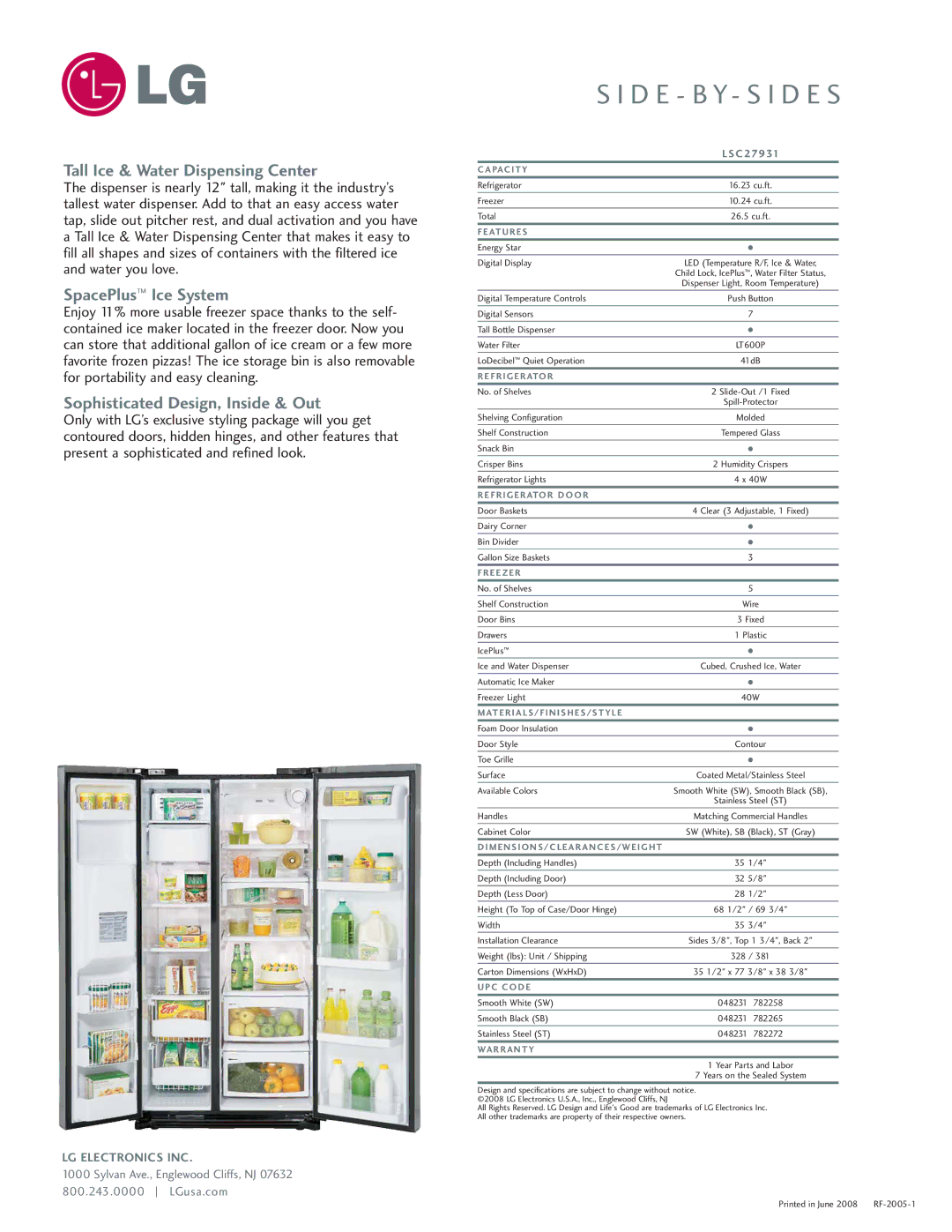 LG Electronics LSC27931SB Tall Ice & Water Dispensing Center, SpacePlus Ice System, Sophisticated Design, Inside & Out 