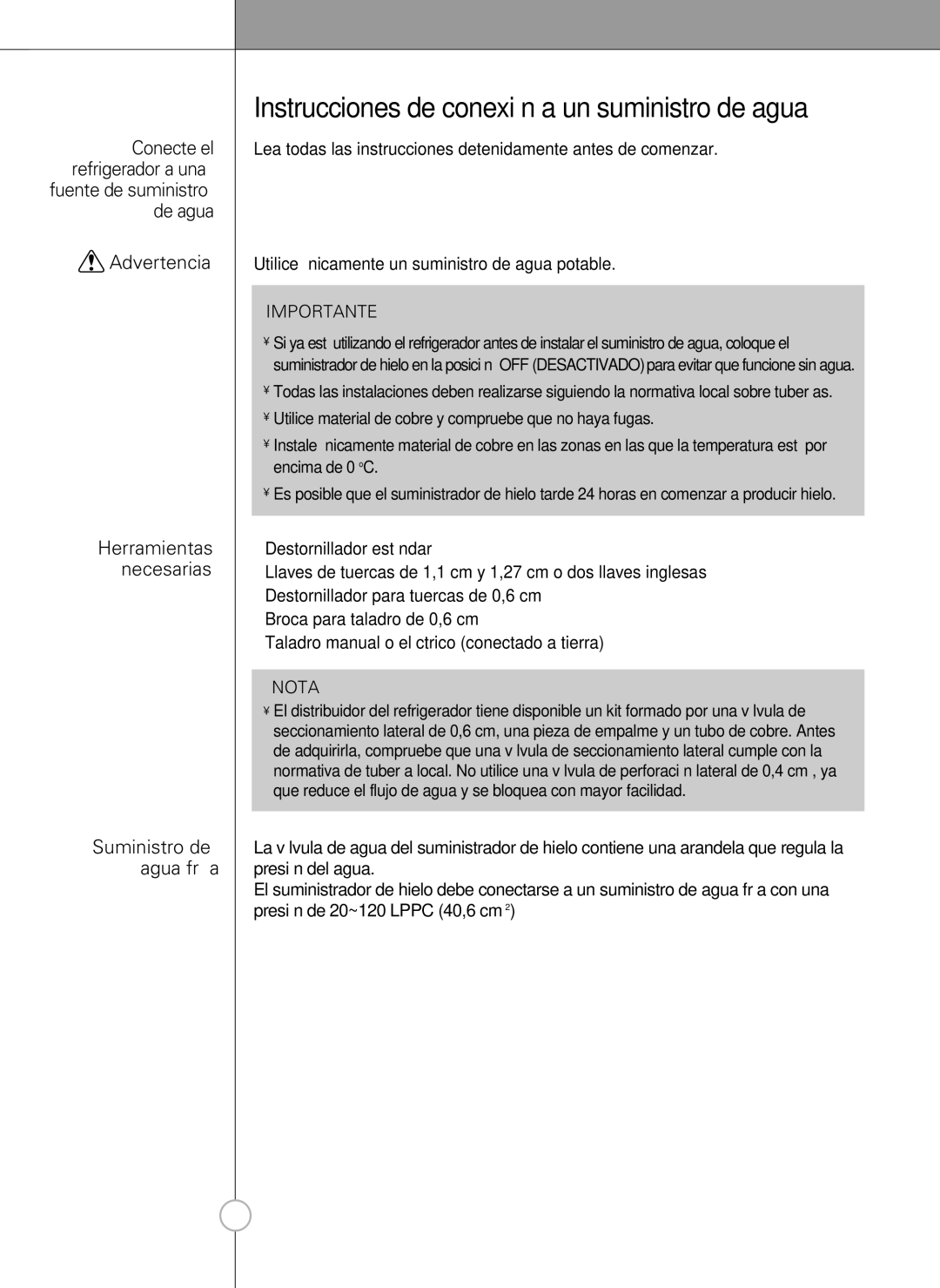 LG Electronics LSC27990TT manual Instrucciones de conexión a un suministro de agua, Herramientas necesarias 