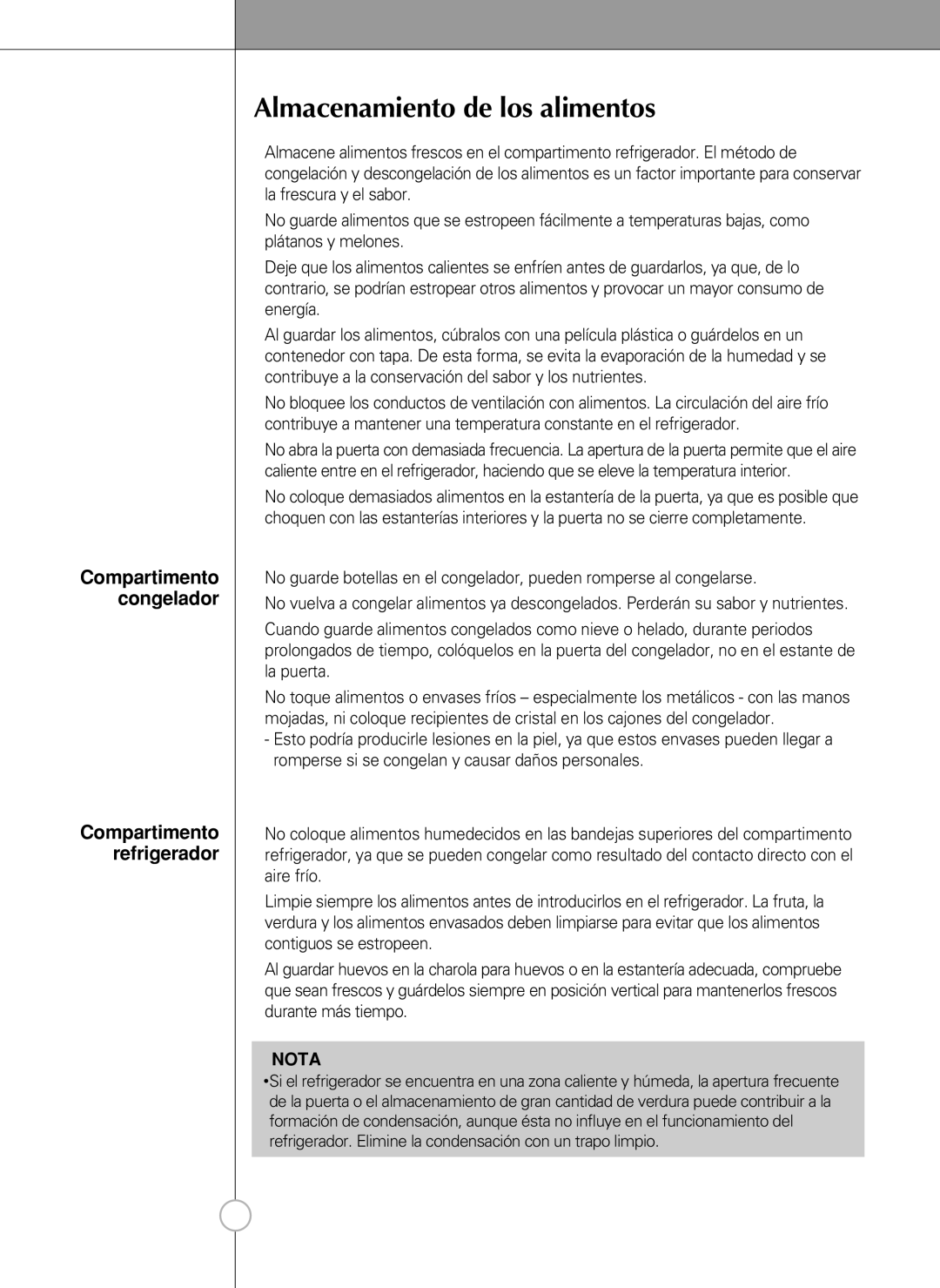 LG Electronics LSC27990TT manual Almacenamiento de los alimentos, Compartimento 