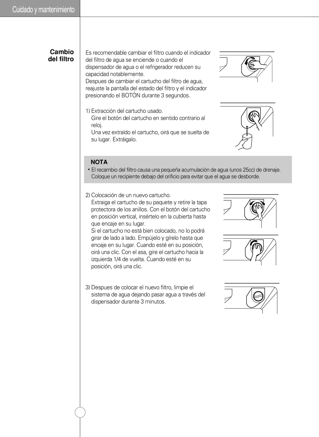 LG Electronics LSC27990TT manual Cambio del filtro 