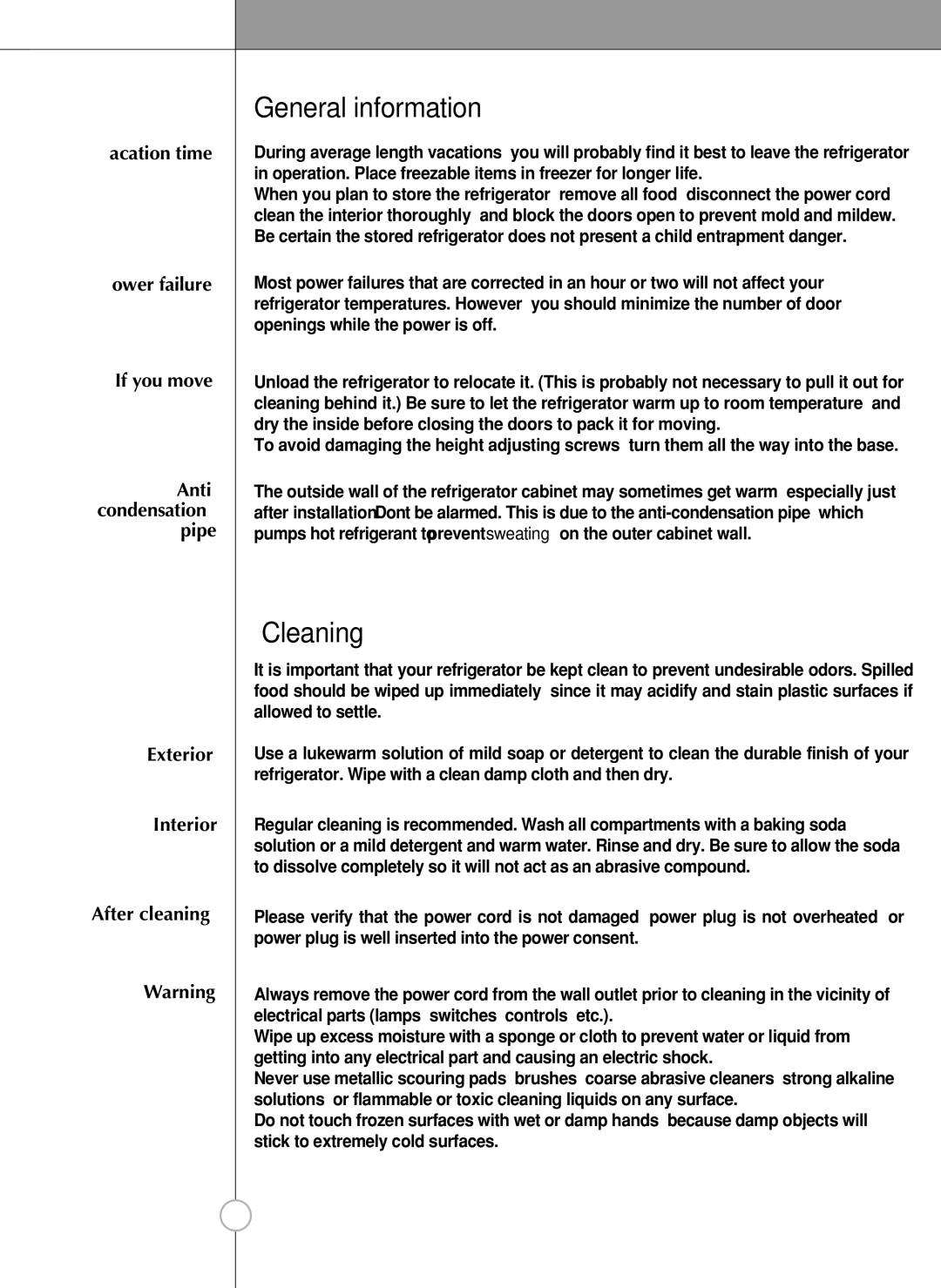 LG Electronics LSC27990TT manual General information, Cleaning, Exterior Interior After cleaning 