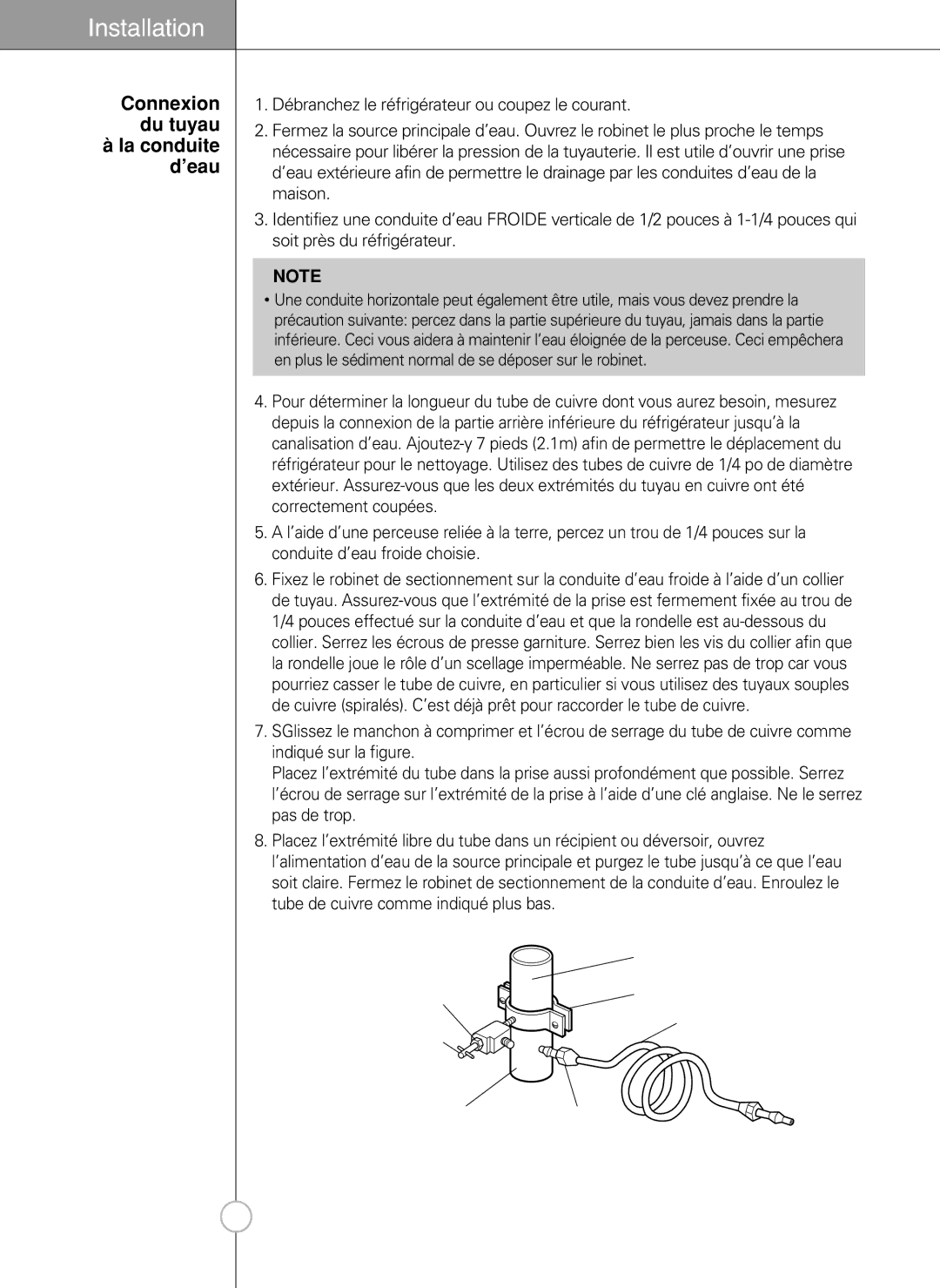 LG Electronics LSC27990TT manual Robinet, Connexion du tuyau Àla conduite d’eau 