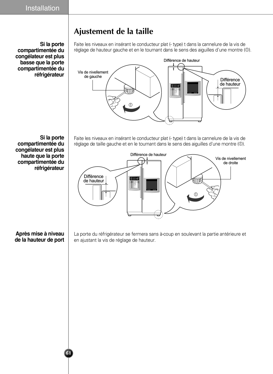 LG Electronics LSC27990TT manual Ajustement de la taille 