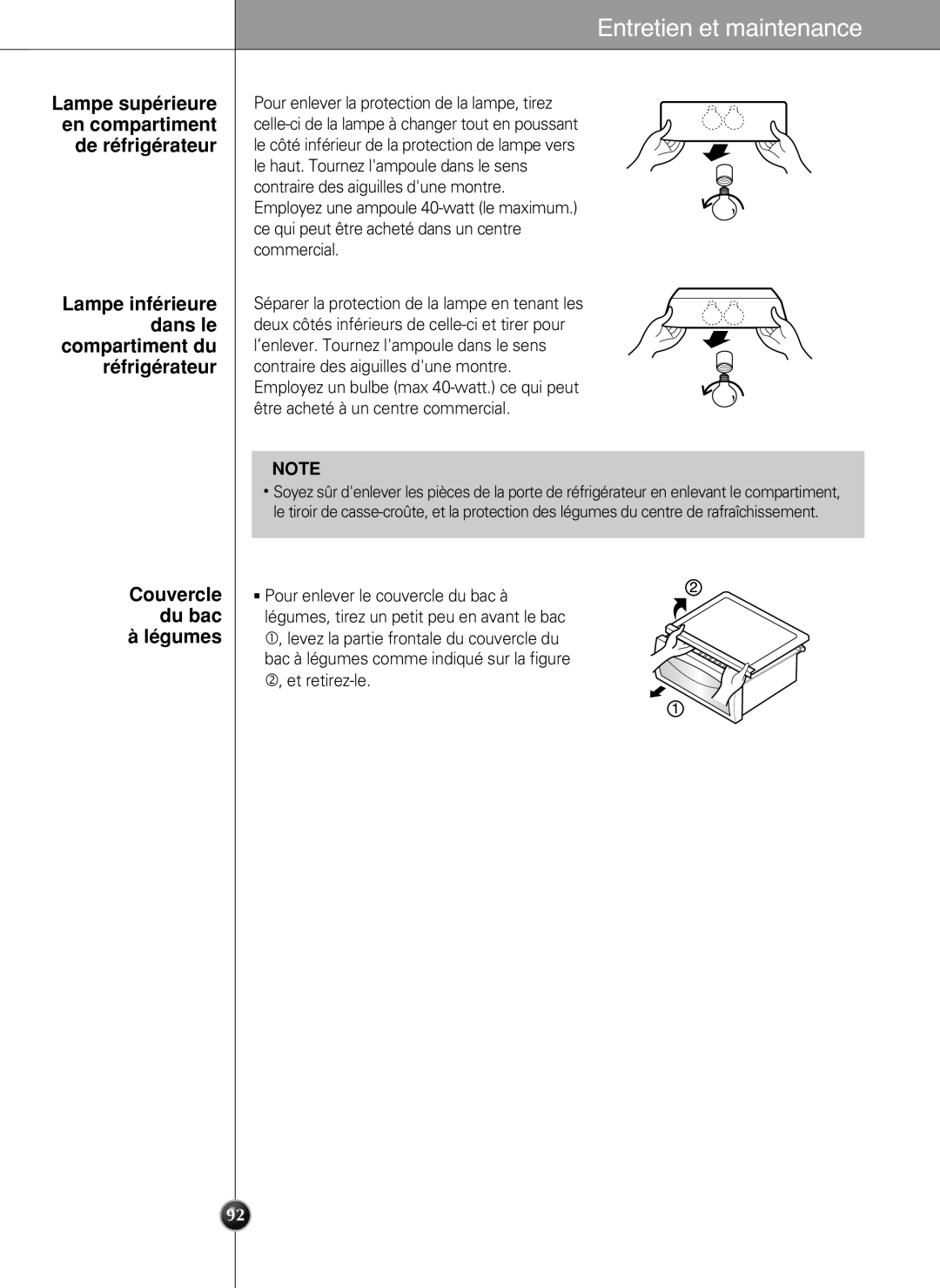 LG Electronics LSC27990TT En compartiment, De réfrigérateur, Lampe inférieure, Dans le, Compartiment du, Réfrigérateur 