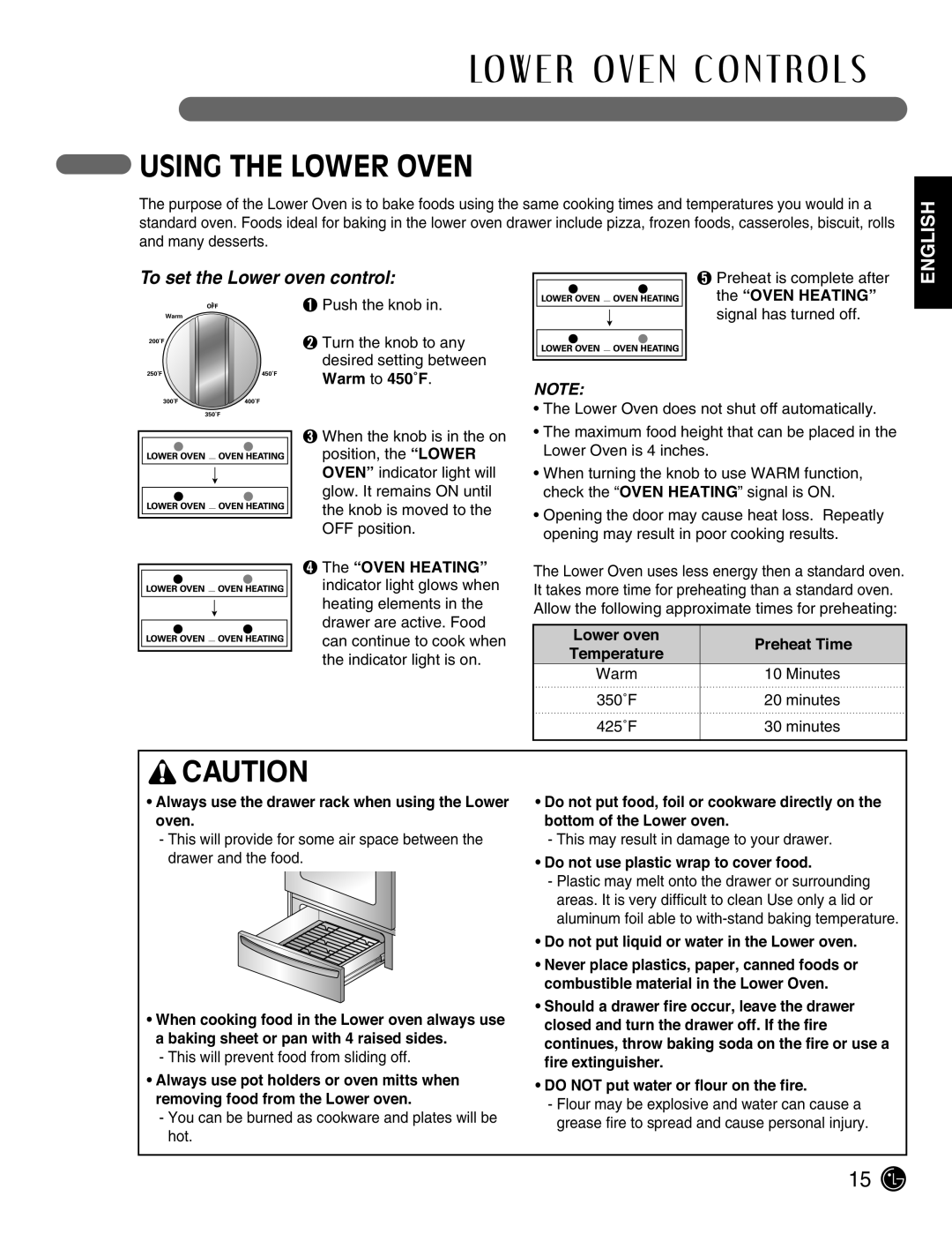 LG Electronics LSE3092ST manual Using the Lower Oven, To set the Lower oven control 