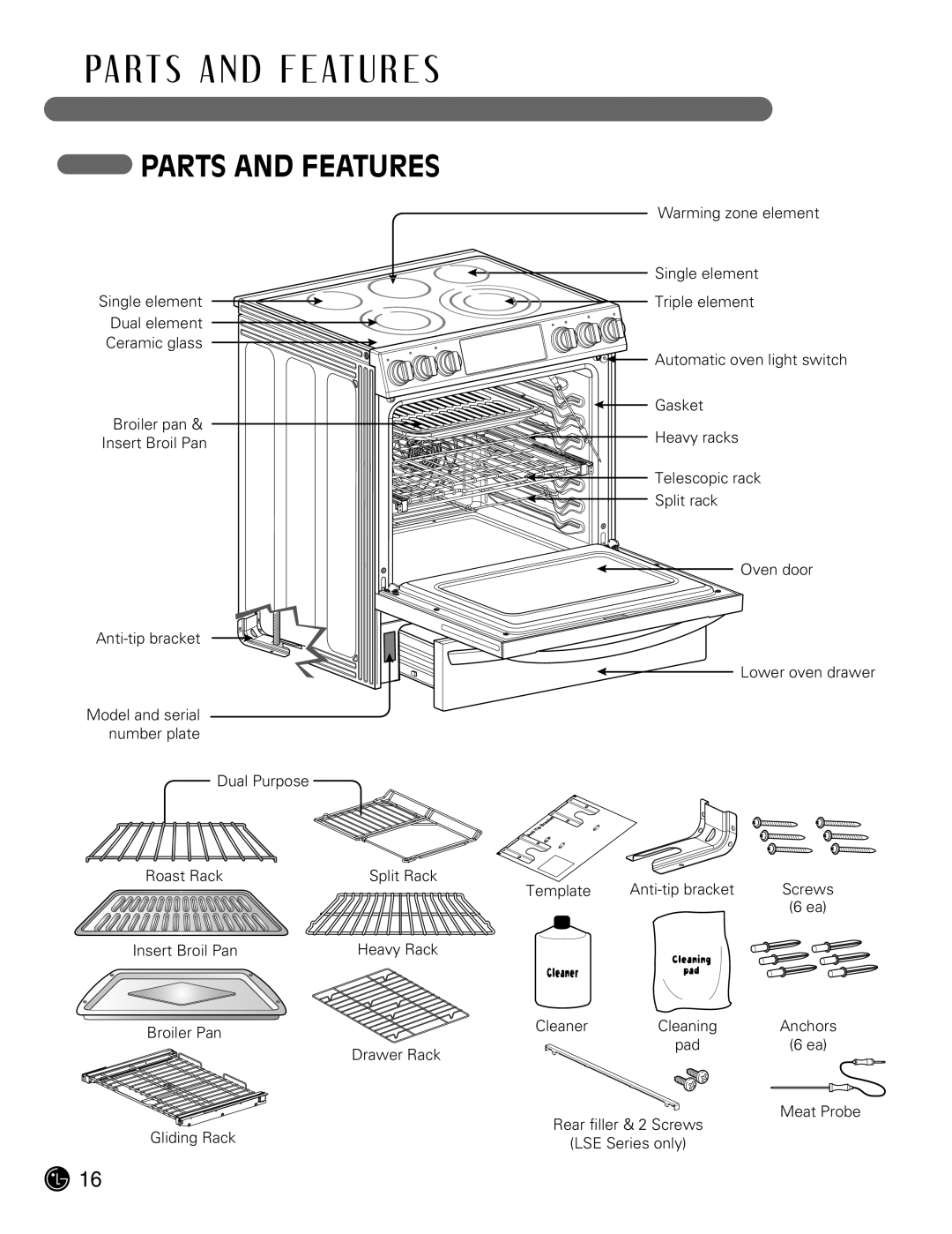 LG Electronics LSE3092ST manual PA RT S a N D F E AT U R E S, Parts and Features 