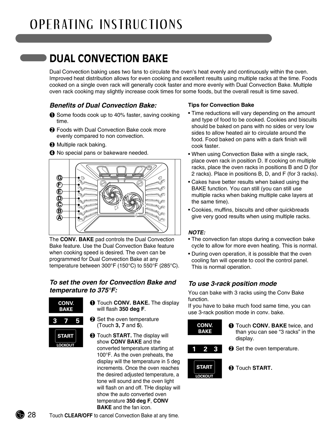 LG Electronics LSE3092ST Benefits of Dual Convection Bake, To set the oven for Convection Bake and temperature to 375F 