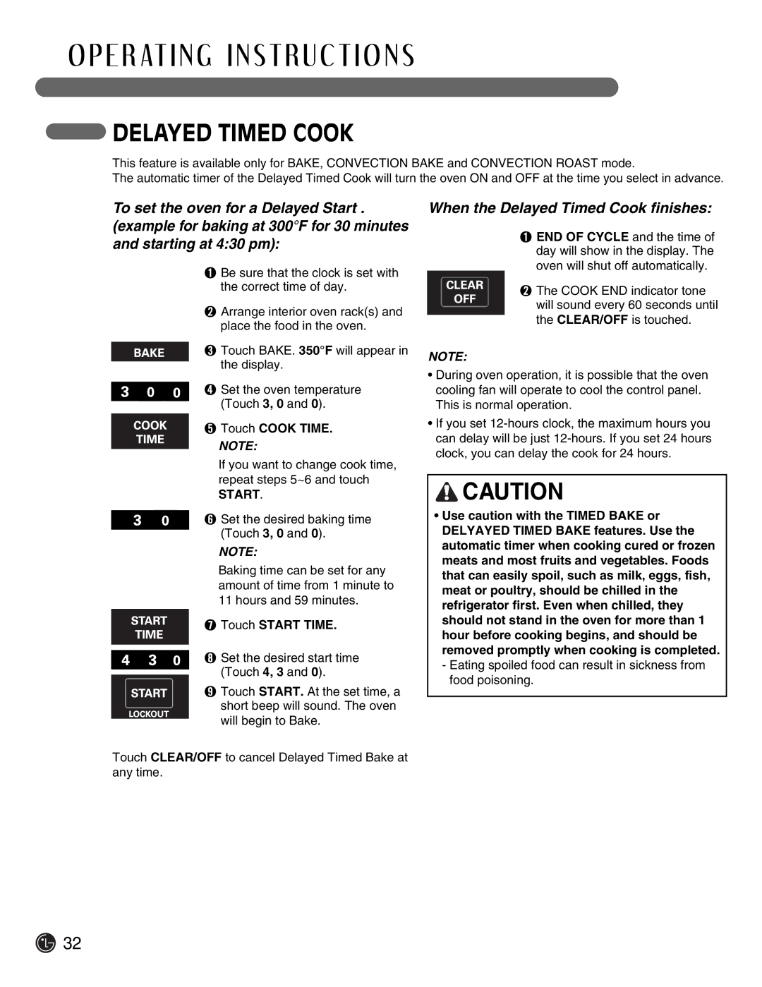 LG Electronics LSE3092ST manual When the Delayed Timed Cook finishes, Touch Start Time 