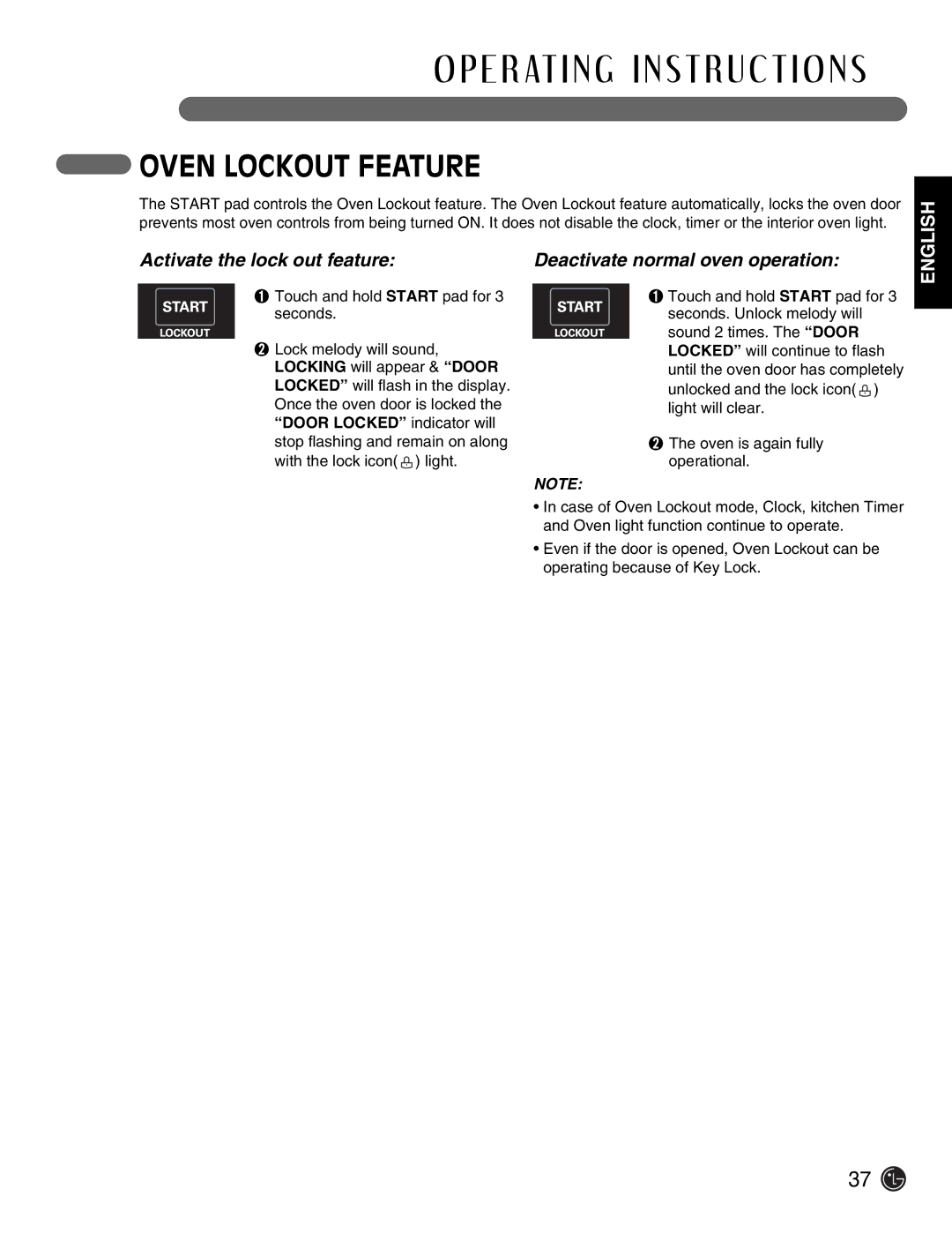 LG Electronics LSE3092ST manual Oven Lockout Feature 