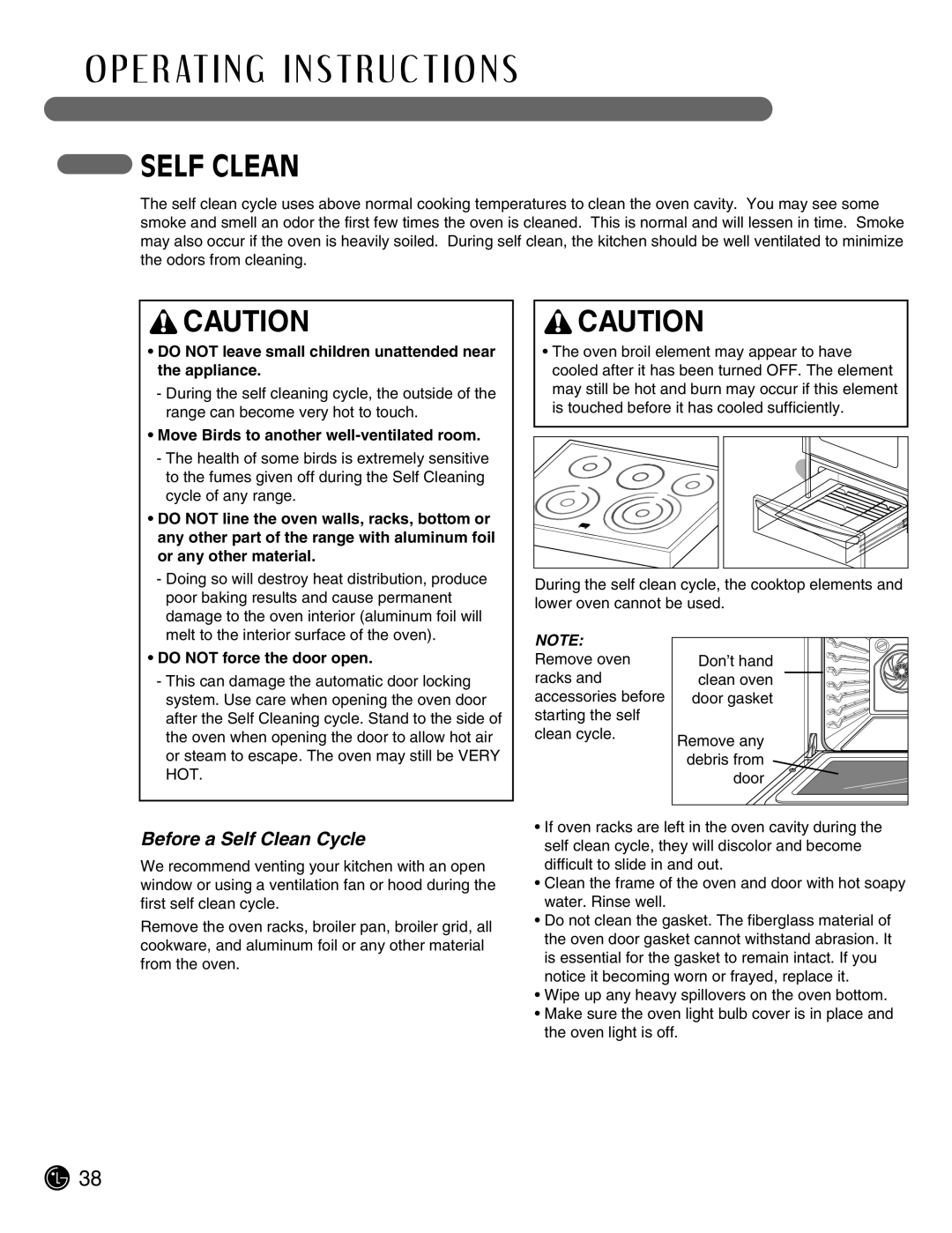 LG Electronics LSE3092ST manual Before a Self Clean Cycle 