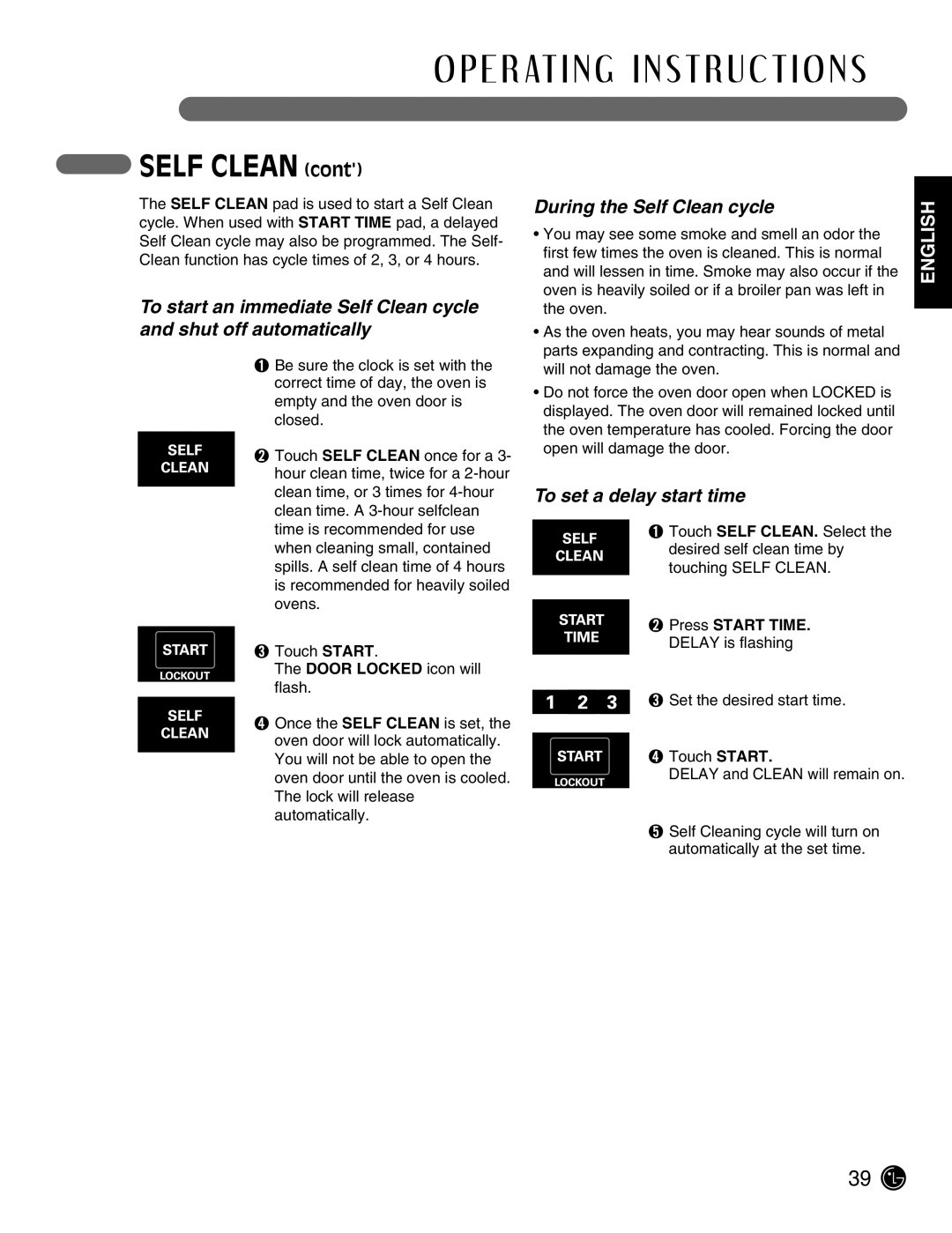 LG Electronics LSE3092ST manual During the Self Clean cycle, To set a delay start time, Press Start Time 