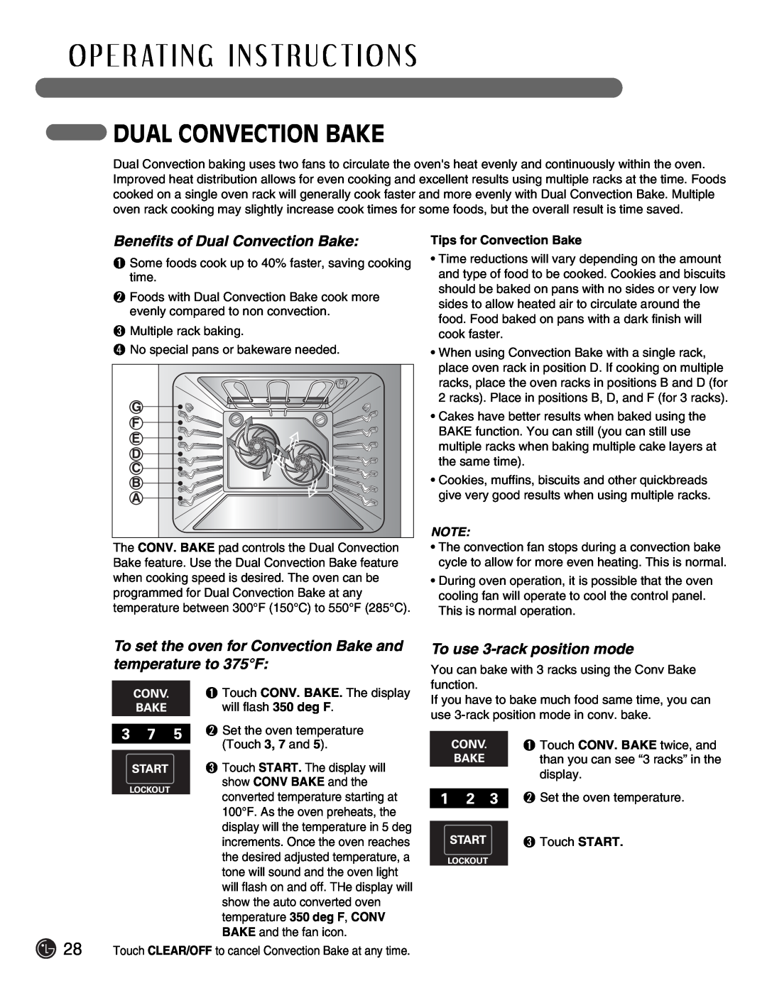 LG Electronics LSE3092ST Benefits of Dual Convection Bake, To set the oven for Convection Bake and temperature to 375F 