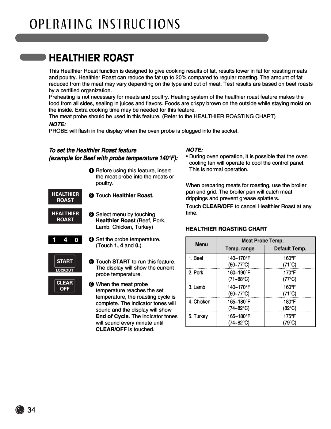 LG Electronics LSE3092ST manual To set the Healthier Roast feature, O P E R At I N G I N S T R U C T I O N S 