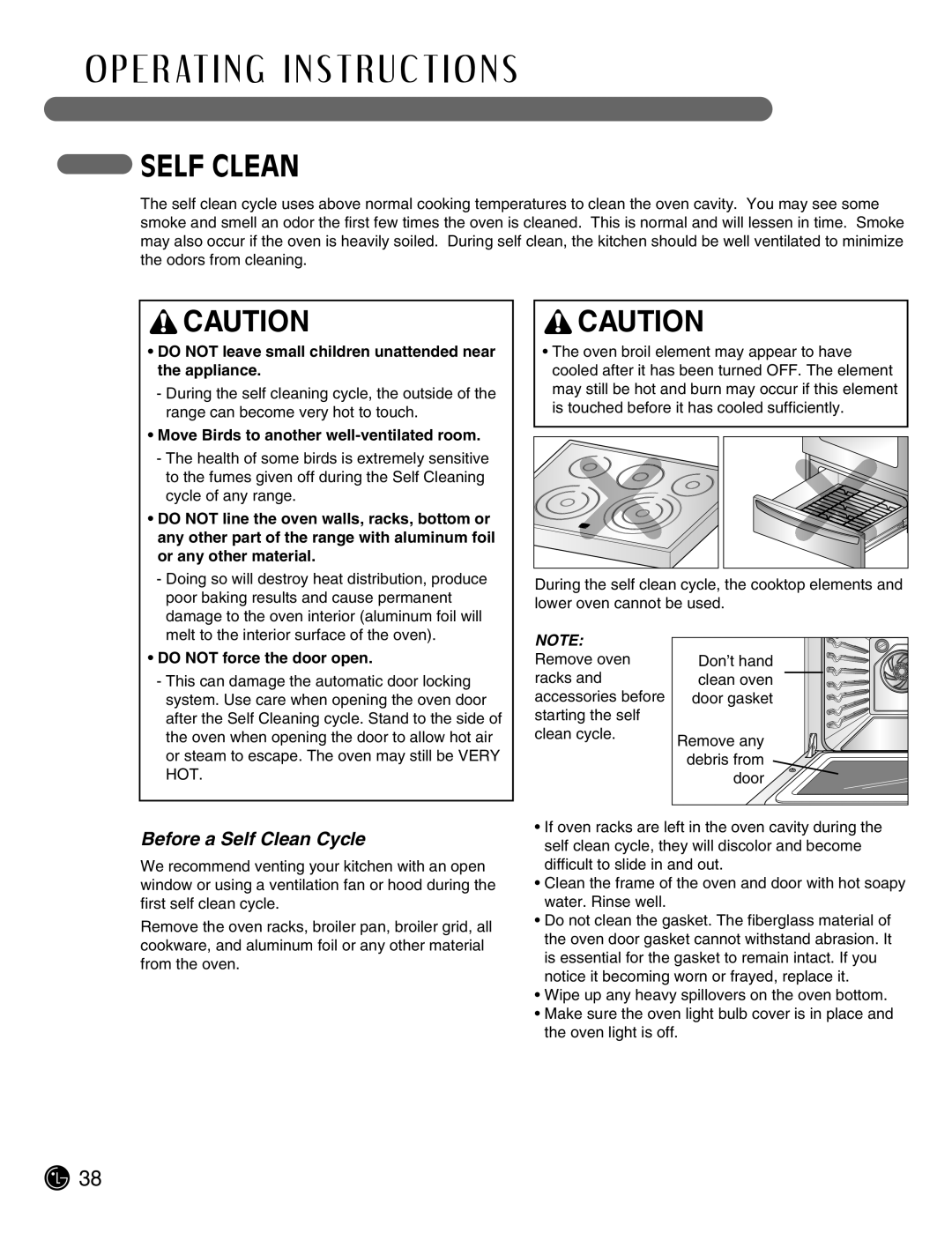 LG Electronics LSE3092ST manual Before a Self Clean Cycle, O P E R At I N G I N S T R U C T I O N S 