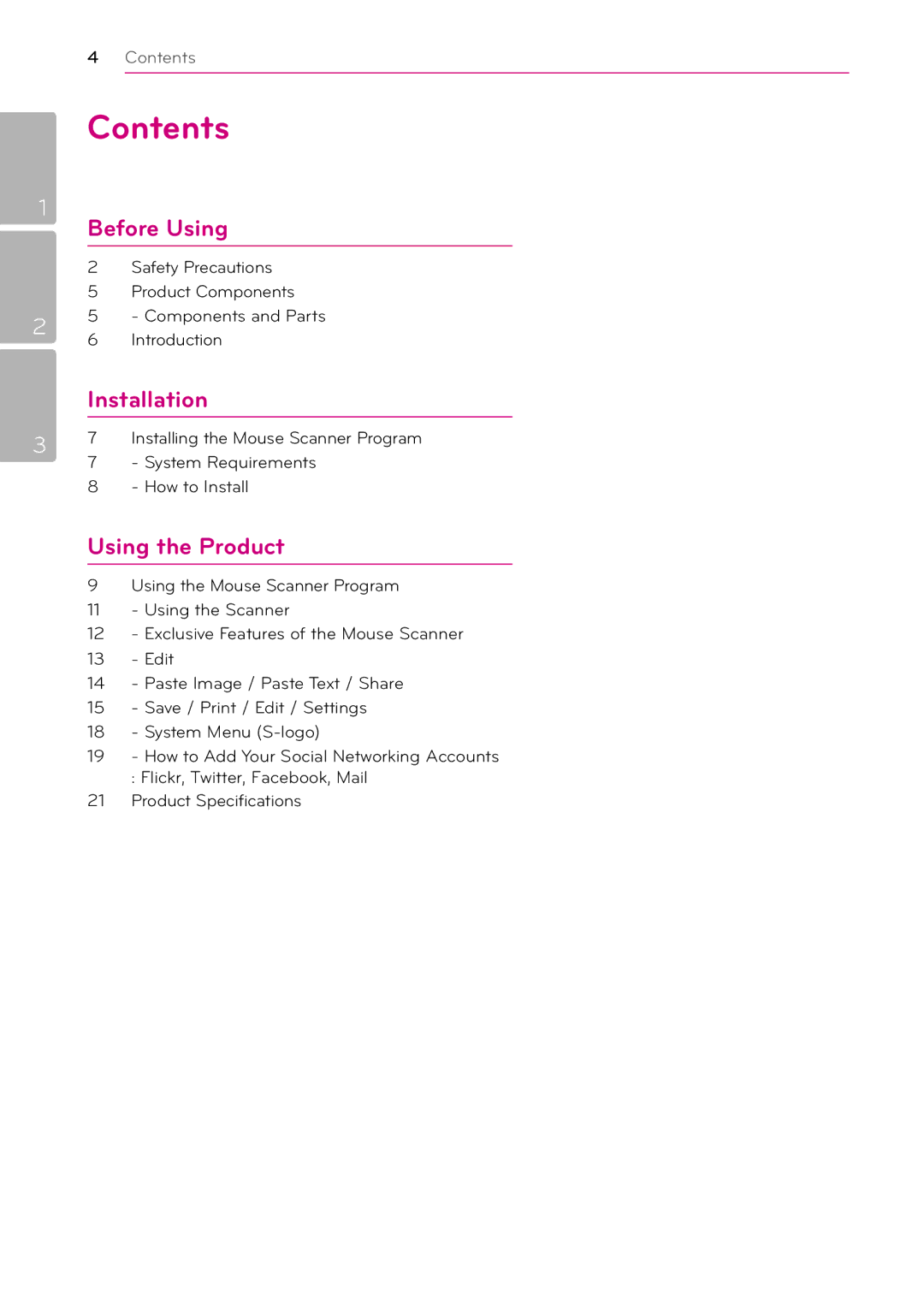 LG Electronics LSM-100 owner manual Contents 