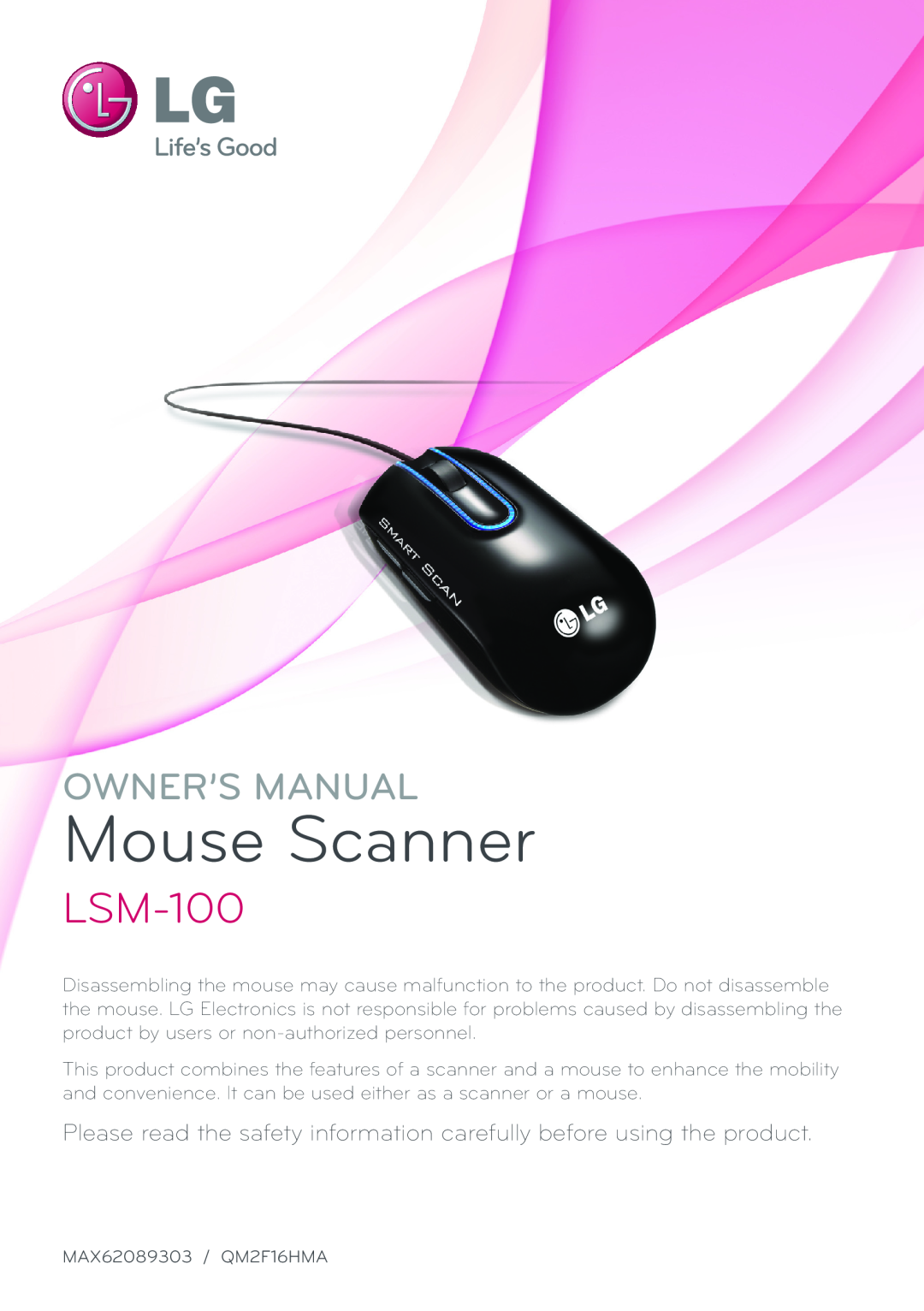 LG Electronics LSM-100 owner manual Mouse Scanner, Please read the safety information carefully before using the product 