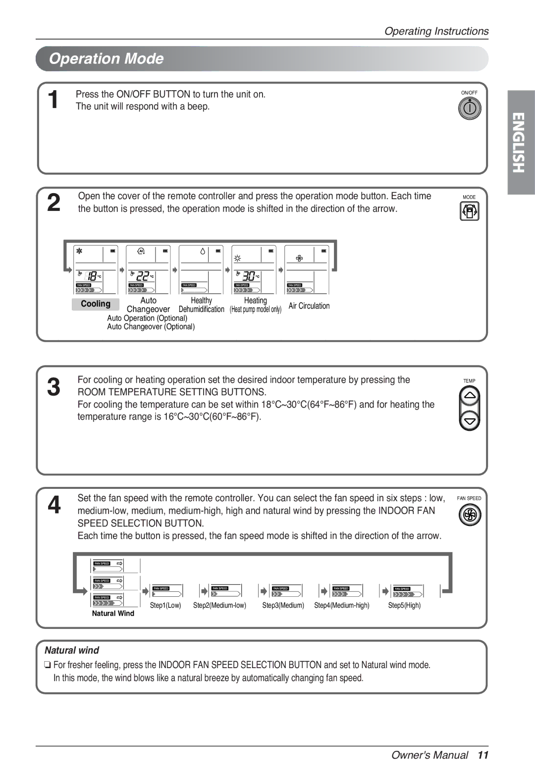 LG Electronics HV2, LSN Operation Mode, Press the ON/OFF Button to turn the unit on, Unit will respond with a beep 