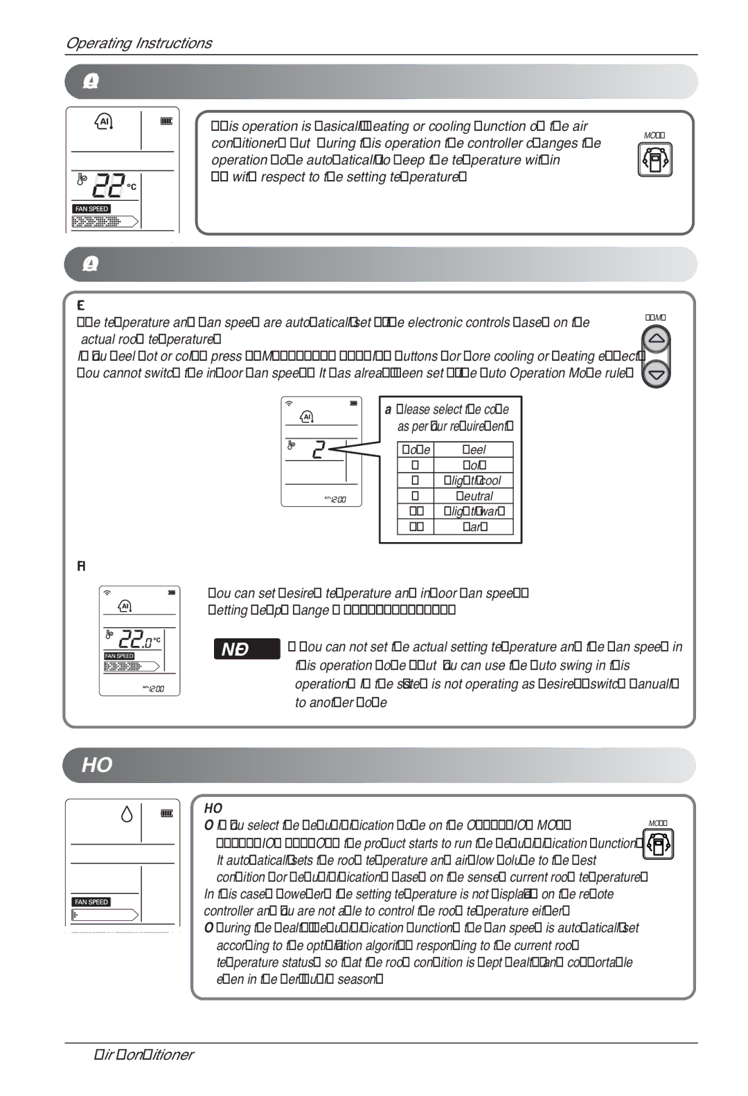 LG Electronics LSN, HV2 Auto Changeover Operation Optional, Auto OperationOptional, Healthy Dehumidification Operation 