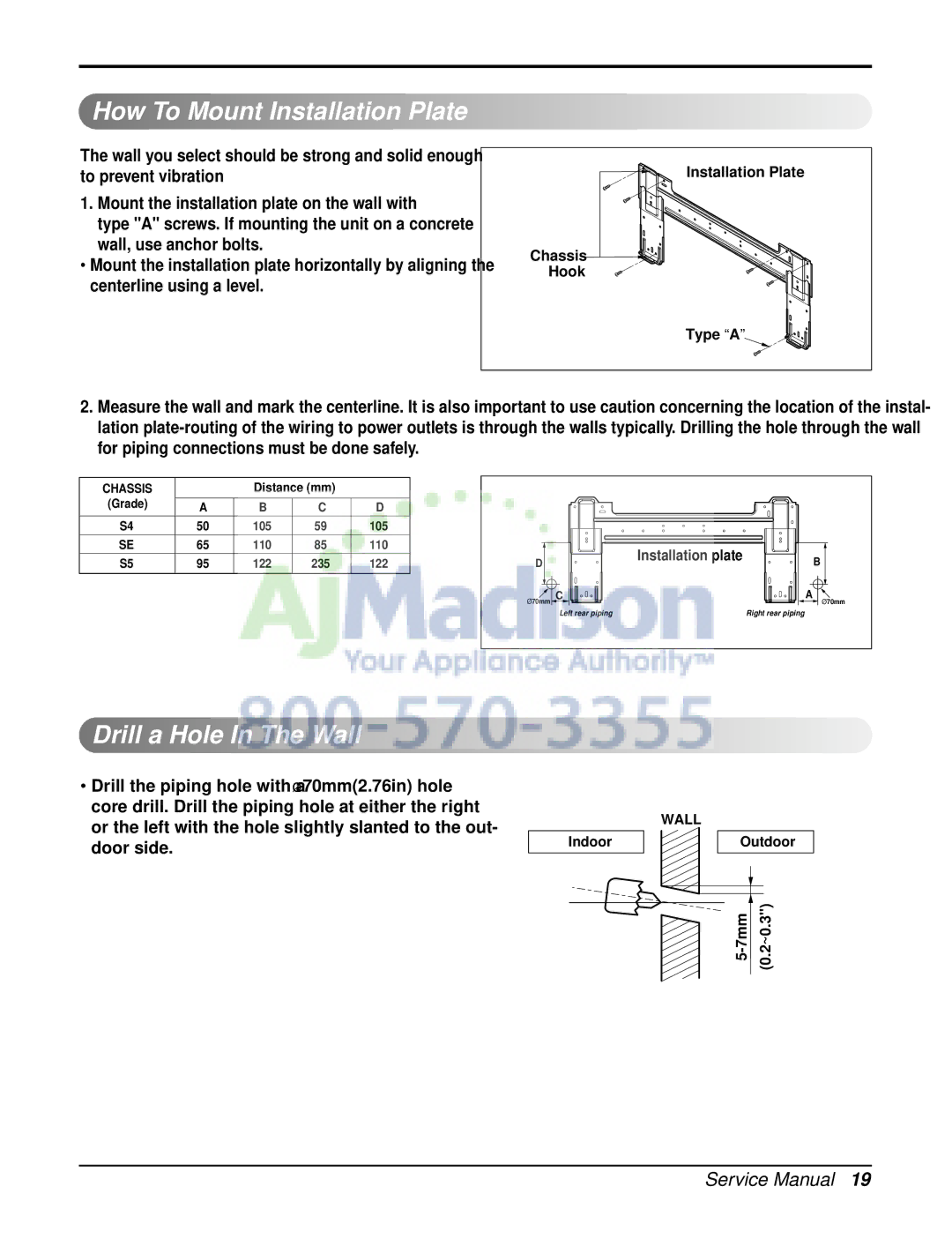 LG Electronics LSN120HE, LSN090CE, LSU120CE, LSU090HE, LSU090CE How To Mount Installation Plate, Drill a Hole In The Wall 