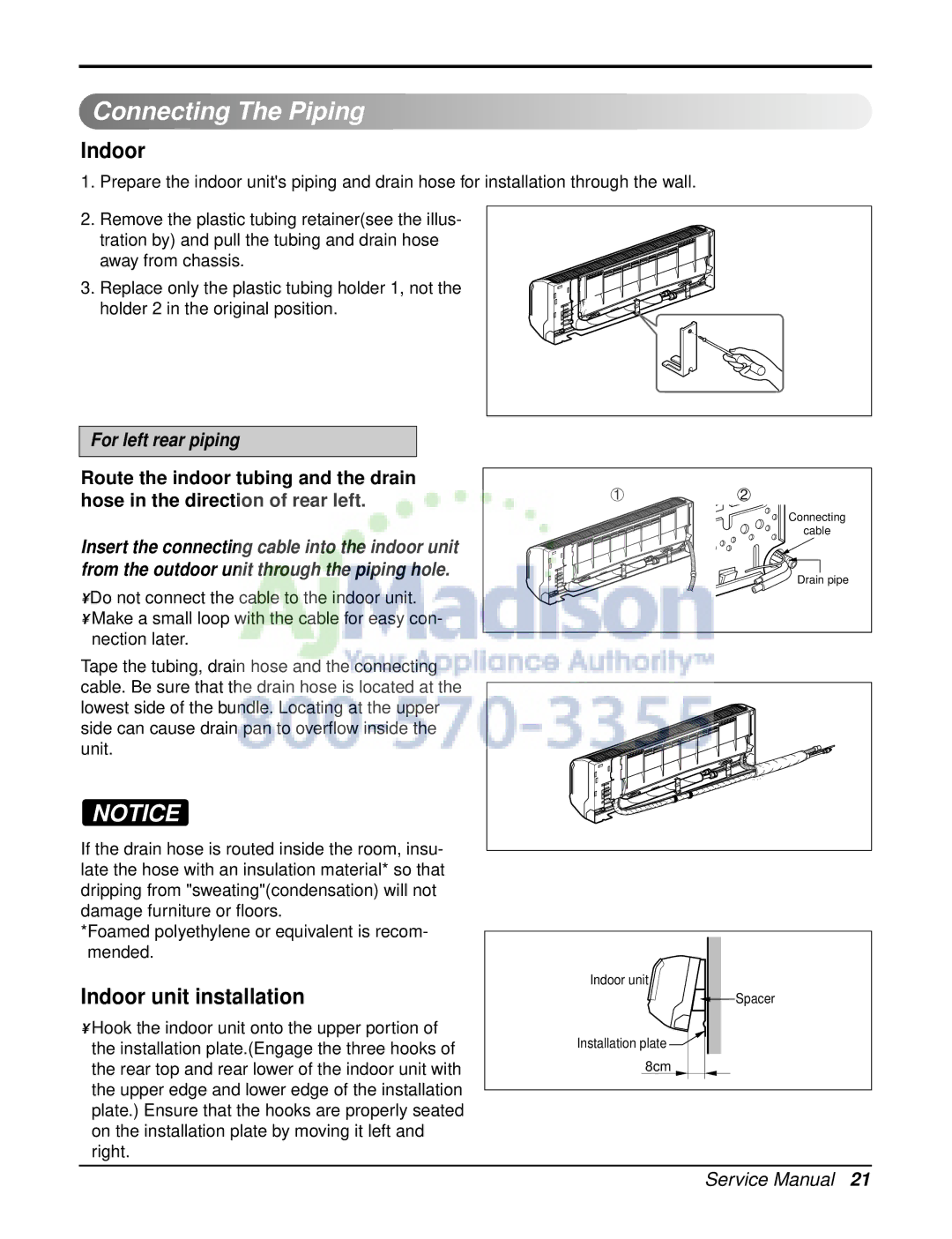 LG Electronics LSN240HE, LSN090CE, LSU120CE, LSU090HE, LSU090CE, LSN180CE Connecting The Piping, Indoor unit installation 