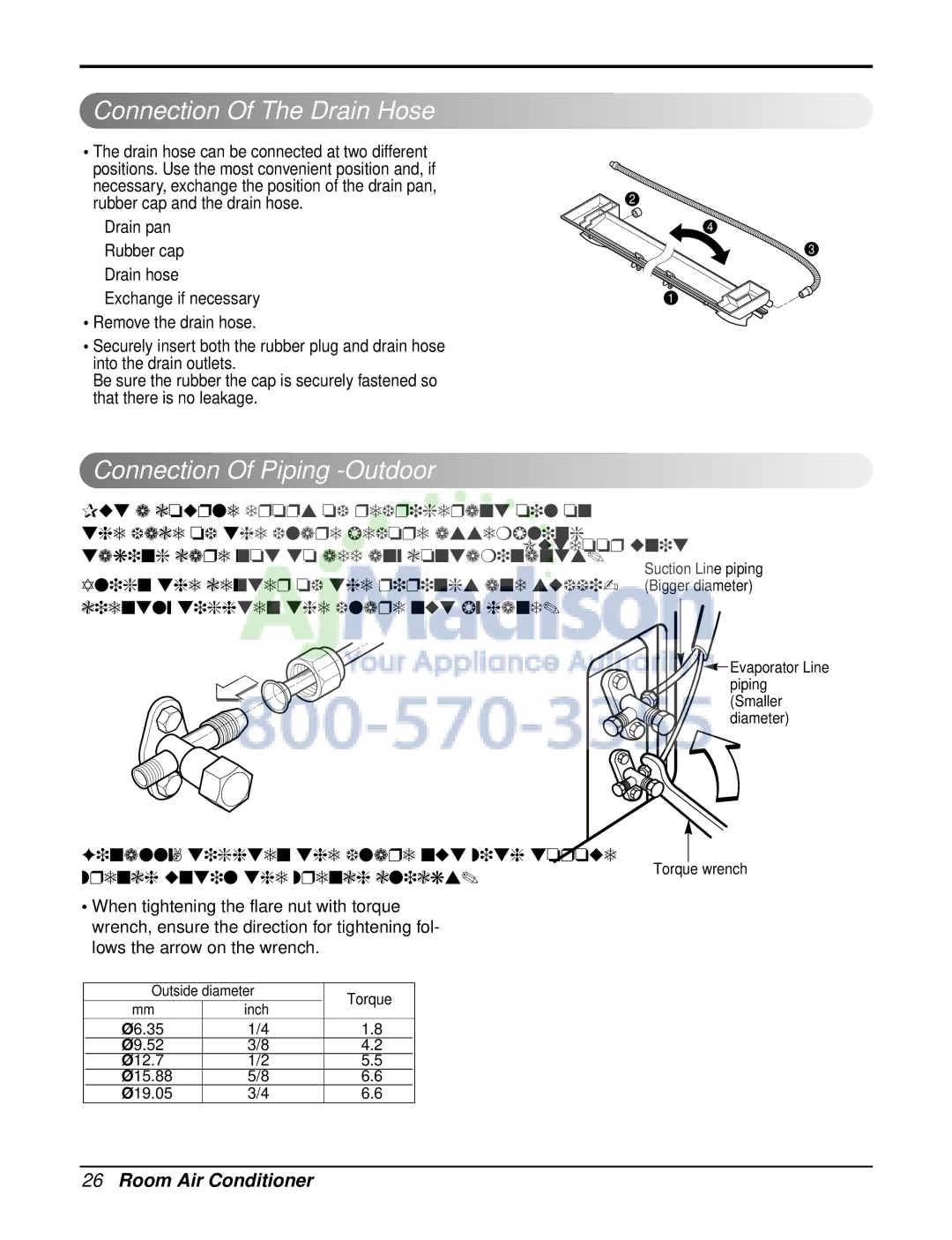 LG Electronics LSU180HE, LSN090CE, LSU120CE, LSU090HE, LSU090CE Connection Of The Drain Hose, Connection Of Piping -Outdoor 