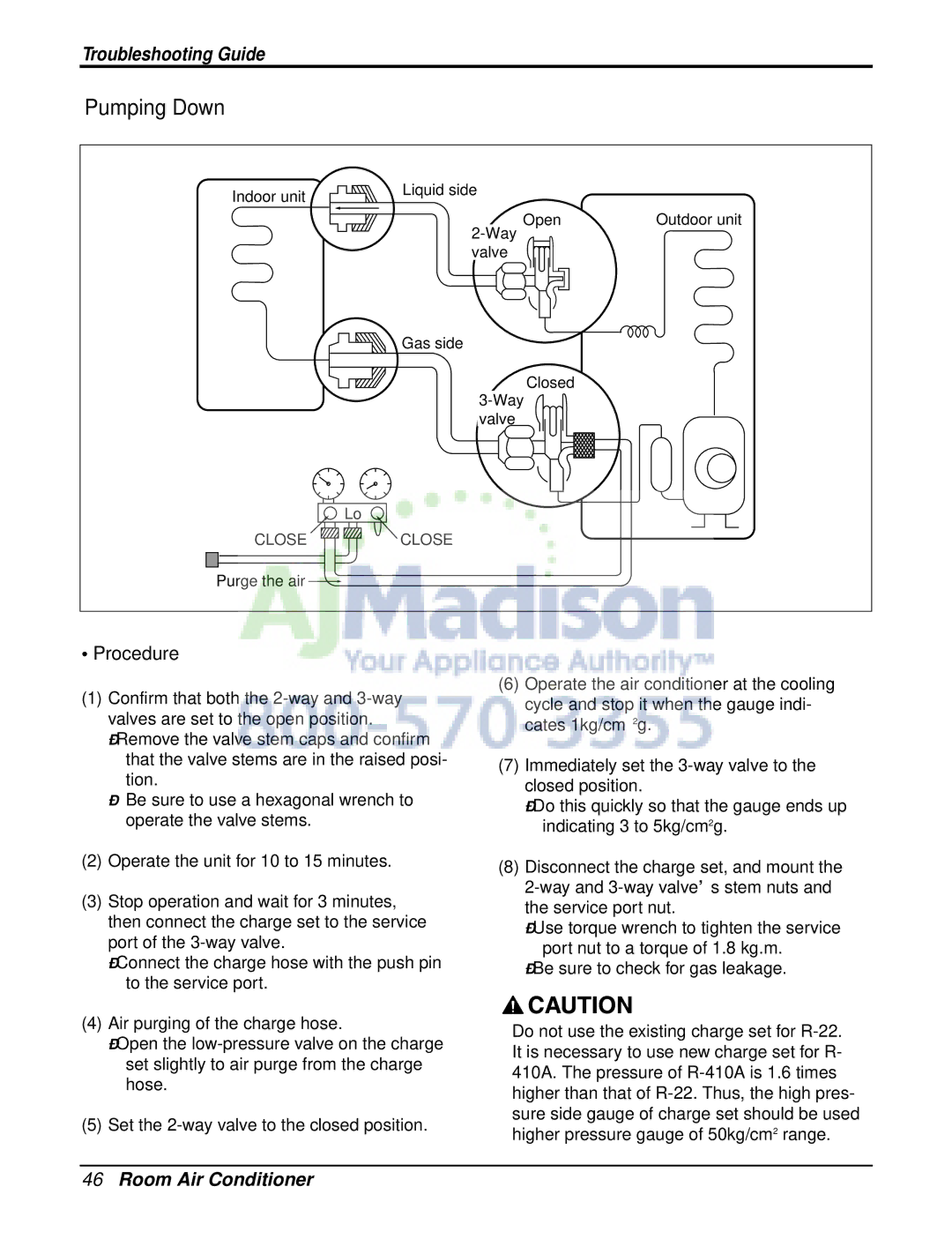 LG Electronics LSN180CE, LSN090CE, LSU120CE, LSU090HE, LSU090CE, LSN120HE, LSN120CE, LSN240HE, LSN240CE Pumping Down, Procedure 