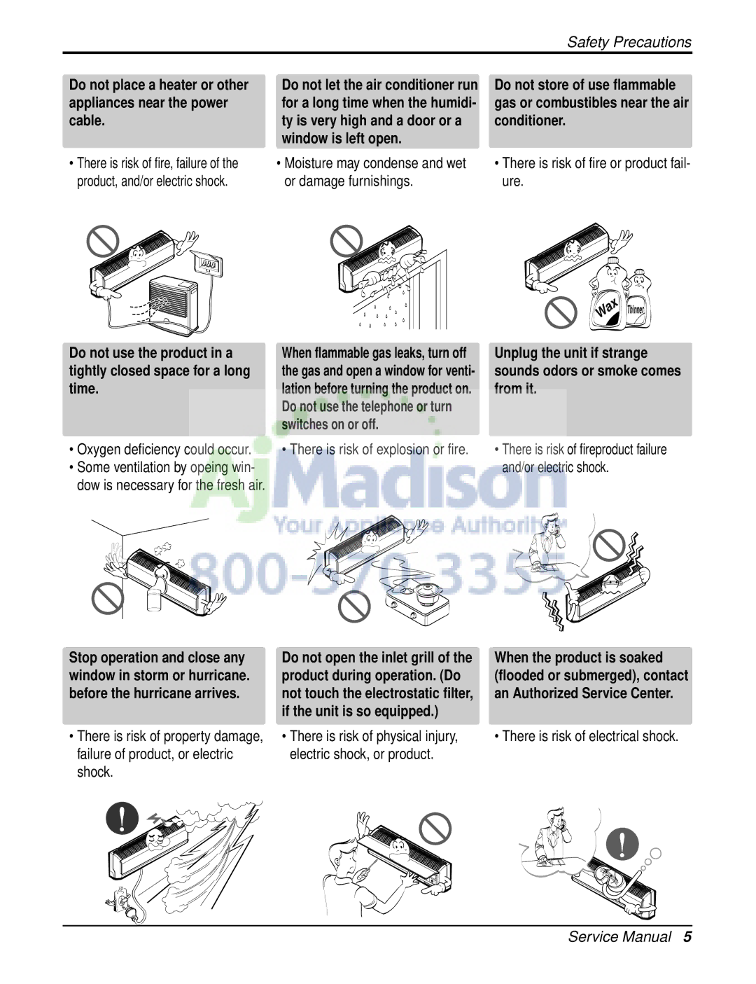 LG Electronics LSN120HE, LSN090CE, LSU120CE, LSU090HE, LSU090CE, LSN180CE Moisture may condense and wet or damage furnishings 