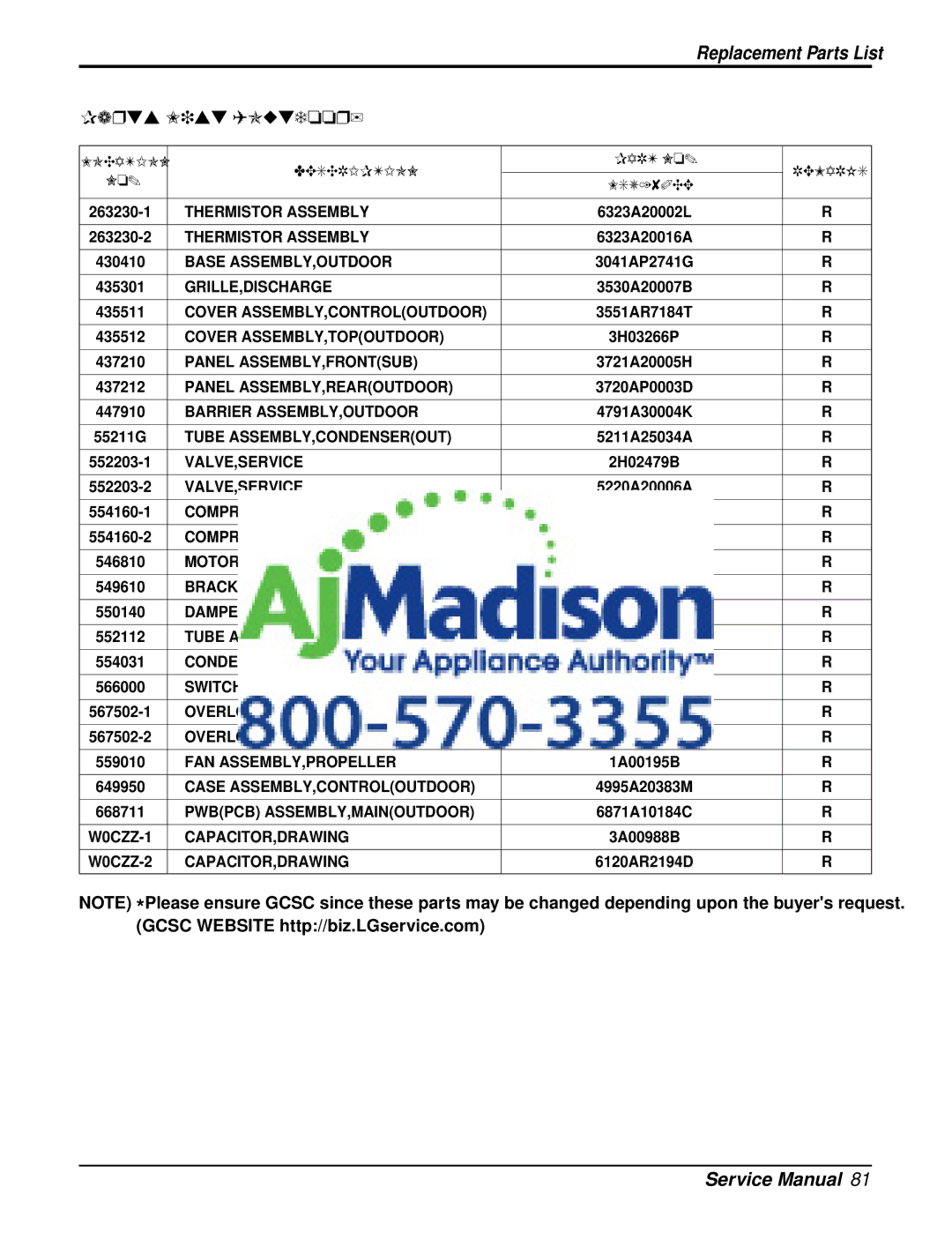 LG Electronics LSU240CE, LSN090CE, LSU120CE, LSU090HE, LSU090CE, LSN180CE, LSN120HE, LSN120CE, LSN240HE Replacement Parts List 