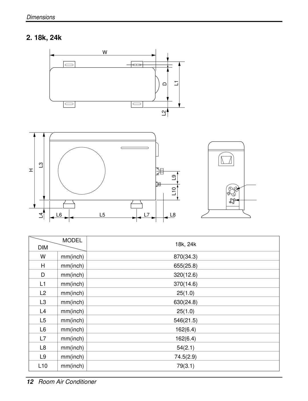 LG Electronics LSU240CE, LSN090CE, LSU120CE, LSU090HE, LSU090CE, LSN180CE, LSN120HE, LSN180HE, LSN120CE, LSN240HE 18k, 24k, Dim 