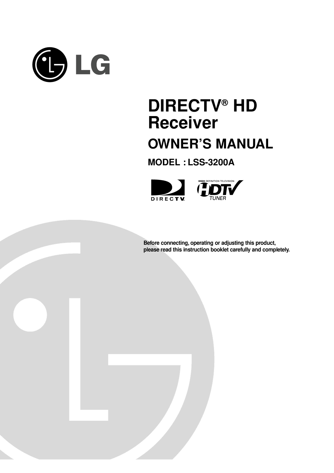 LG Electronics LSS-3200A owner manual Directv HD 