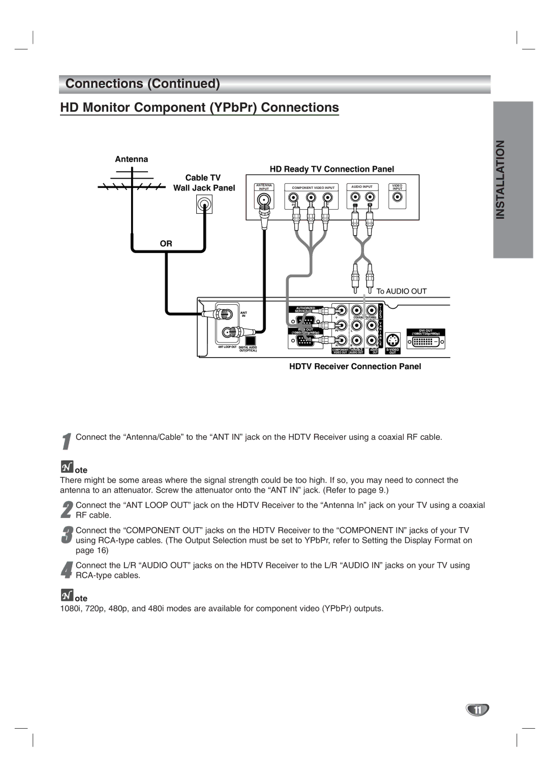 LG Electronics LST-3100A owner manual Connections HD Monitor Component YPbPr Connections 