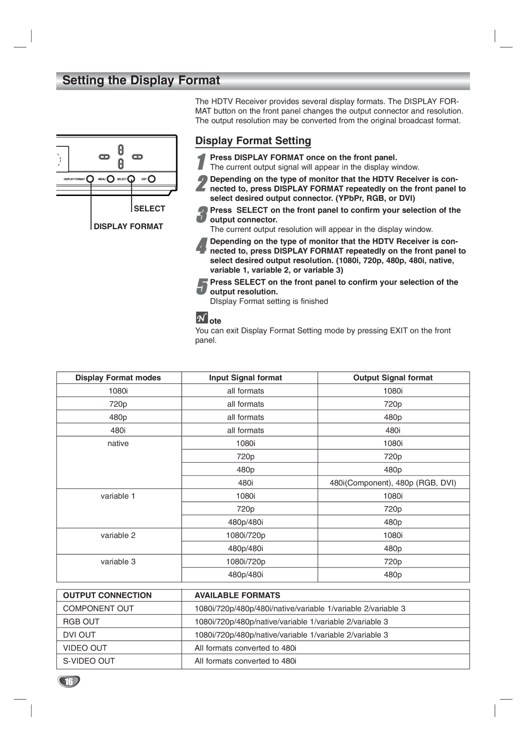 LG Electronics LST-3100A owner manual Setting the Display Format, Display Format Setting, Select Display Format 