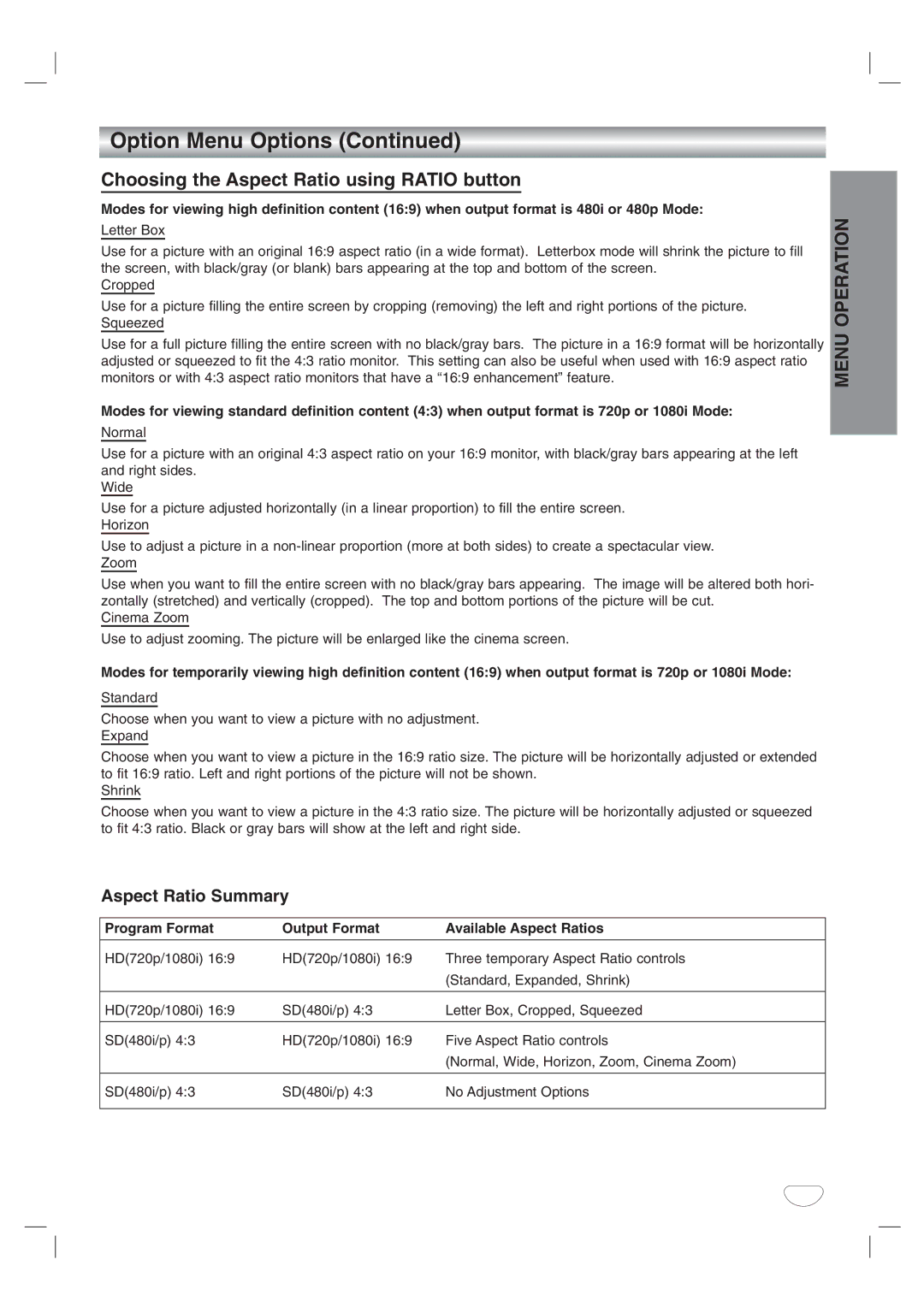 LG Electronics LST-3100A owner manual Choosing the Aspect Ratio using Ratio button 