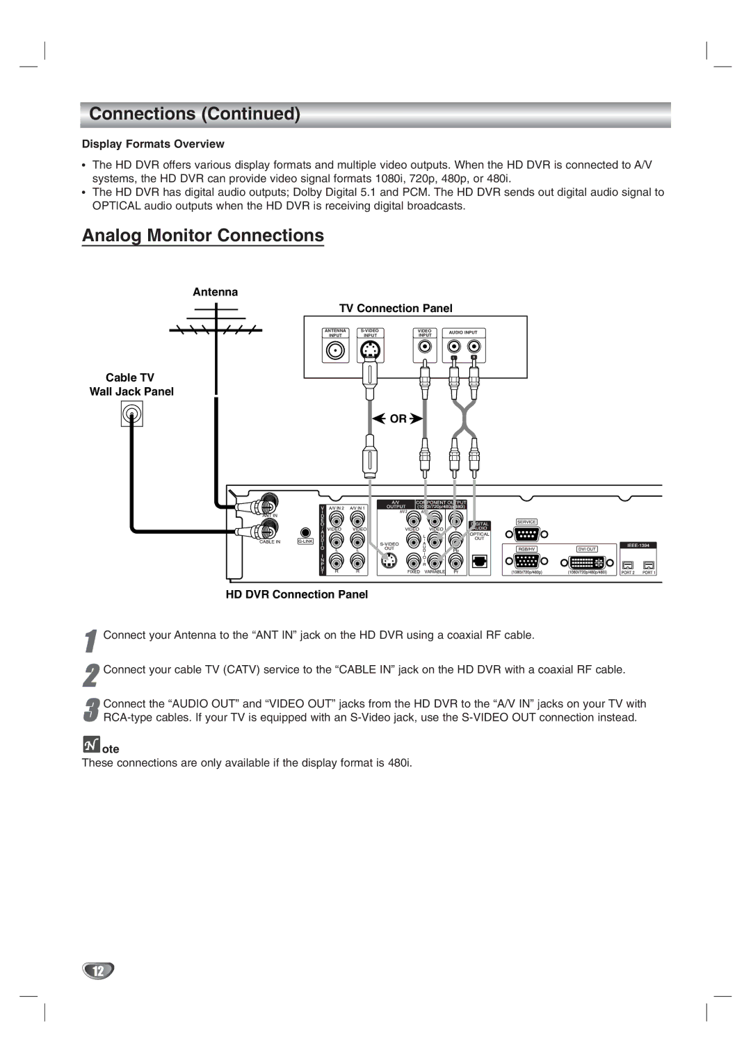 LG Electronics LST-3410A owner manual Analog Monitor Connections, Display Formats Overview, Ote 