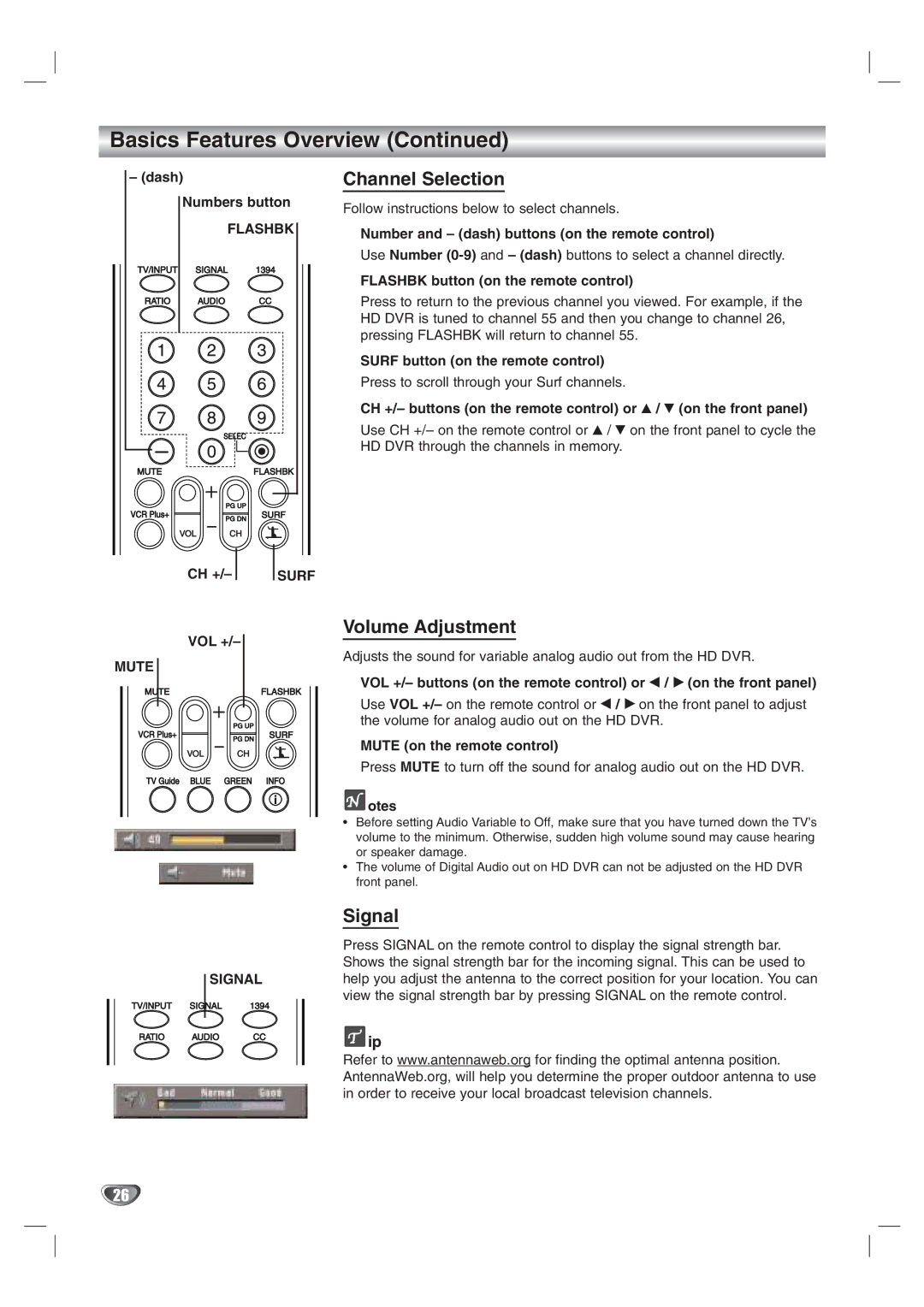 LG Electronics LST-3410A owner manual Channel Selection, Volume Adjustment, Signal 