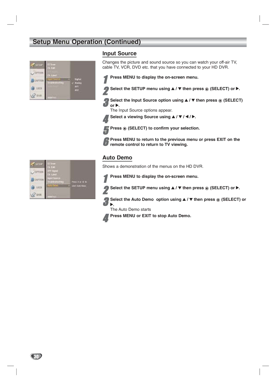 LG Electronics LST-3410A owner manual Input Source, Auto Demo, Press Menu to display the on-screen menu 