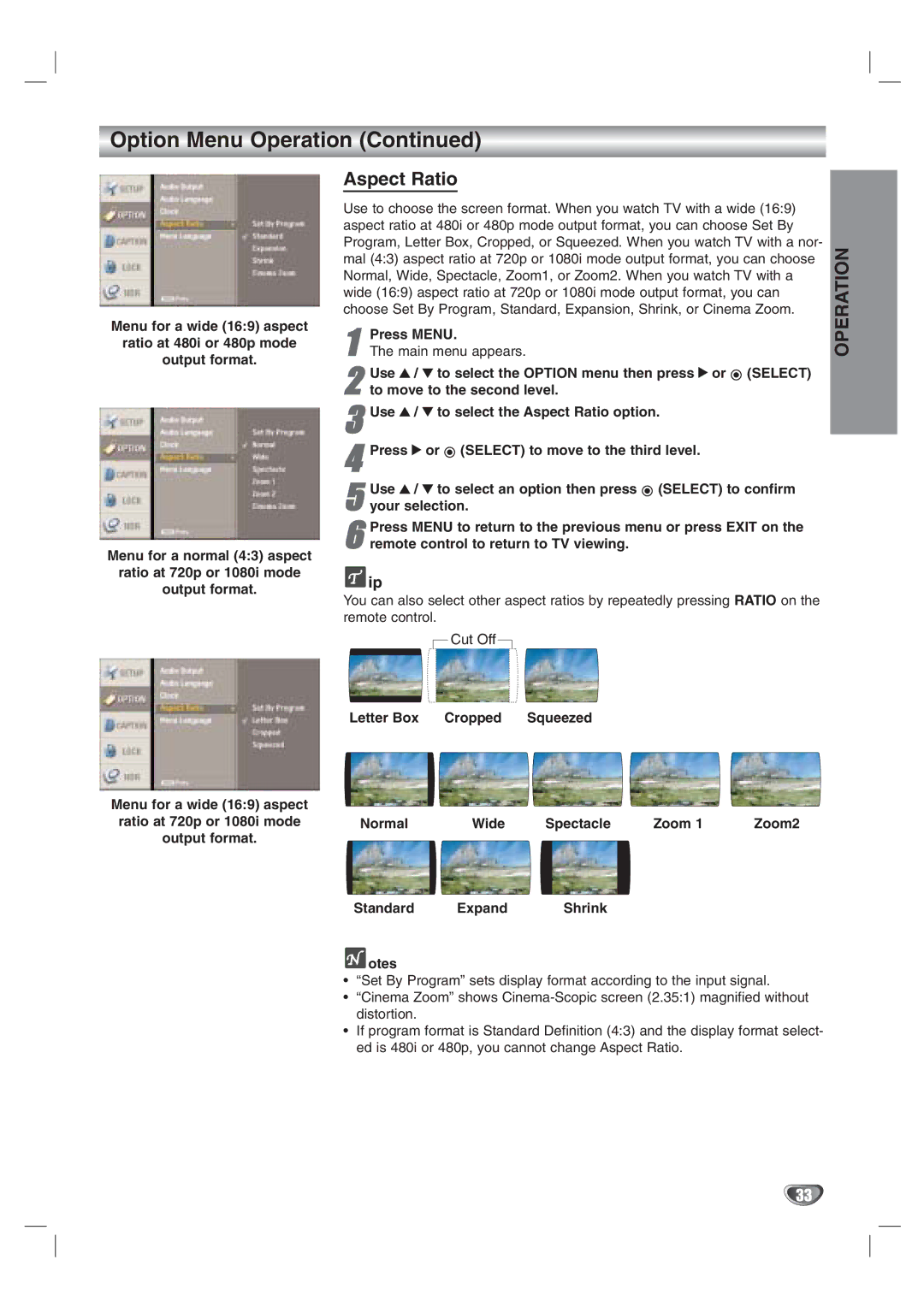 LG Electronics LST-3410A owner manual Aspect Ratio 