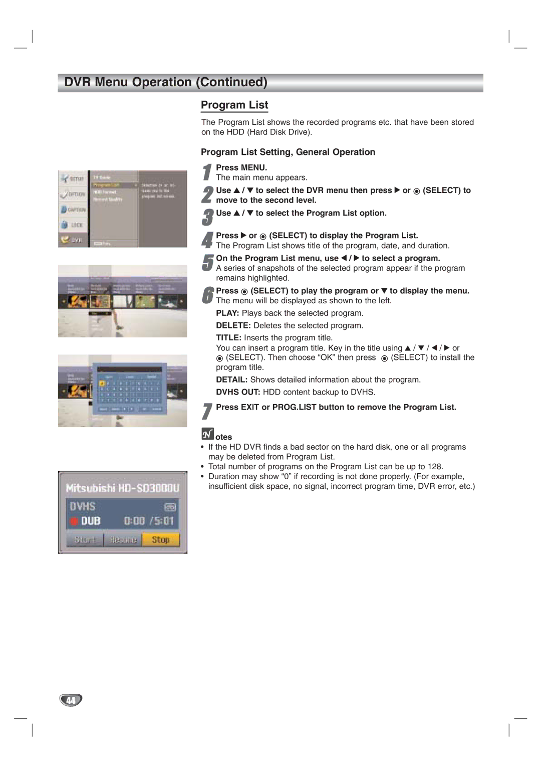 LG Electronics LST-3410A owner manual Program List Setting, General Operation 