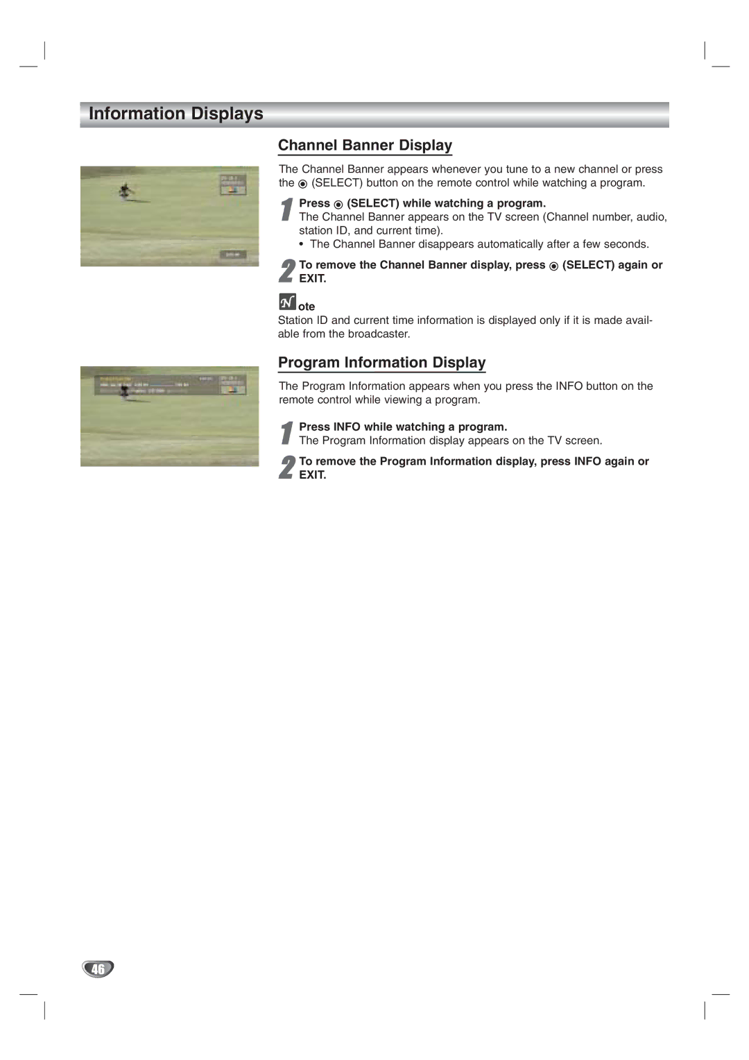 LG Electronics LST-3410A owner manual Information Displays, Channel Banner Display, Program Information Display 