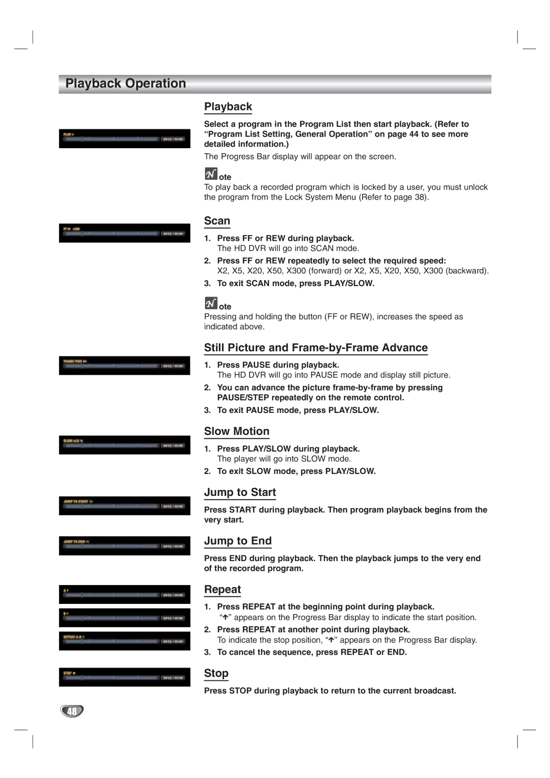 LG Electronics LST-3410A owner manual Playback Operation 