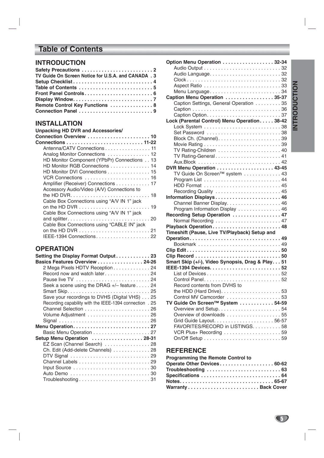 LG Electronics LST-3410A owner manual Table of Contents 