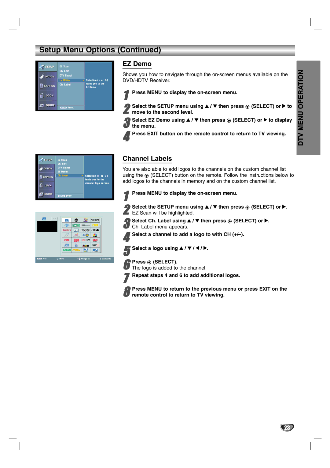 LG Electronics LST-3510A owner manual EZ Demo, Channel Labels 