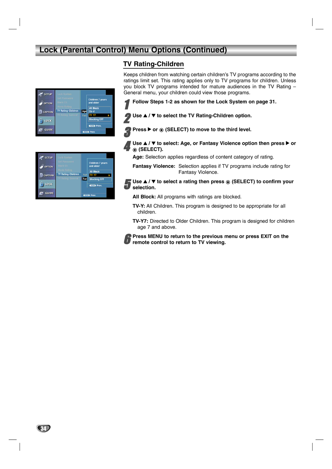 LG Electronics LST-3510A owner manual TV Rating-Children 