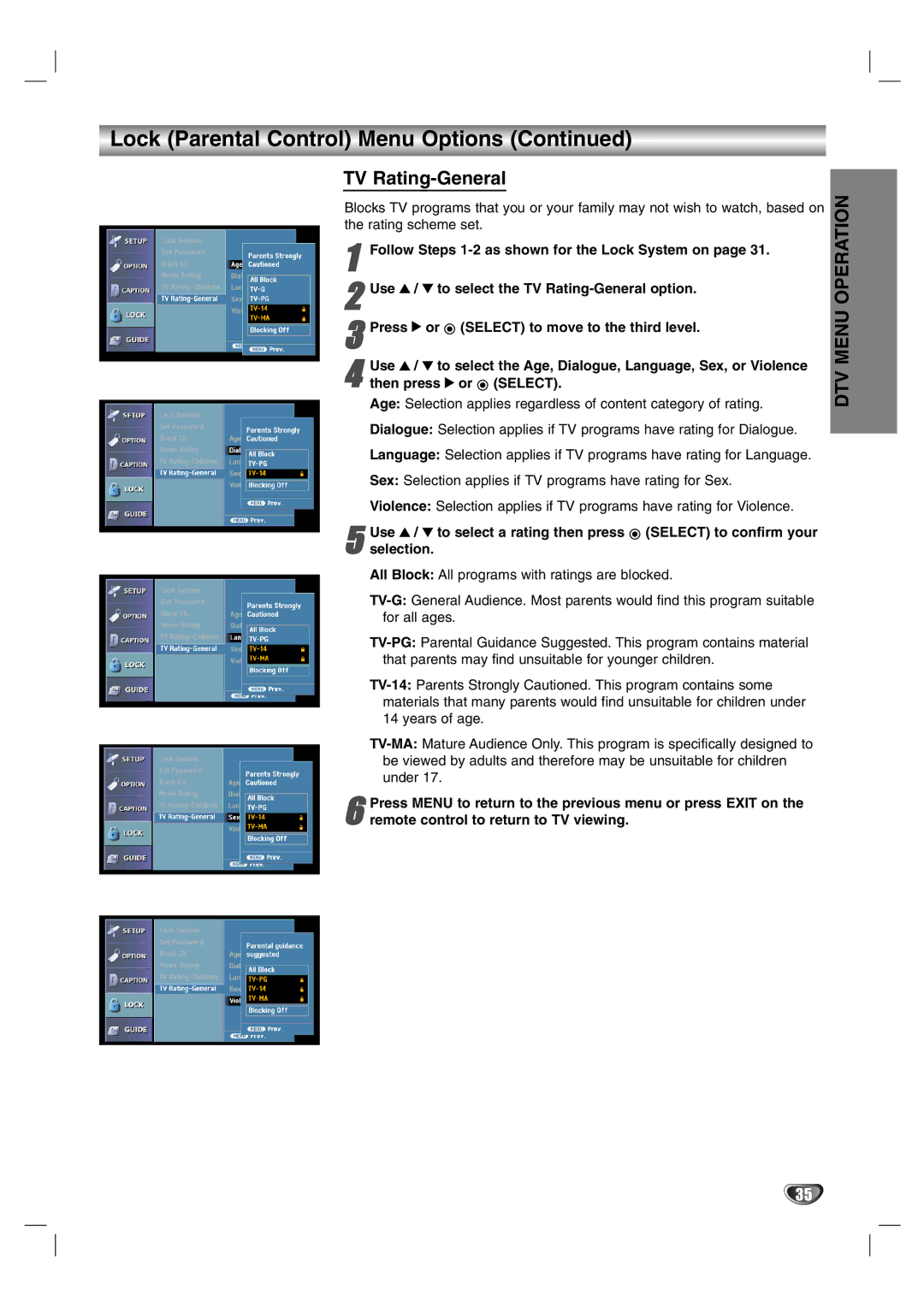 LG Electronics LST-3510A owner manual TV Rating-General 