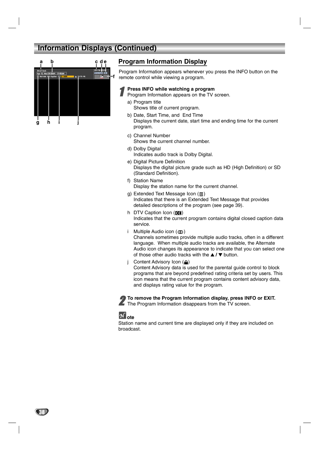 LG Electronics LST-3510A owner manual Program Information Display, Press Info while watching a program 